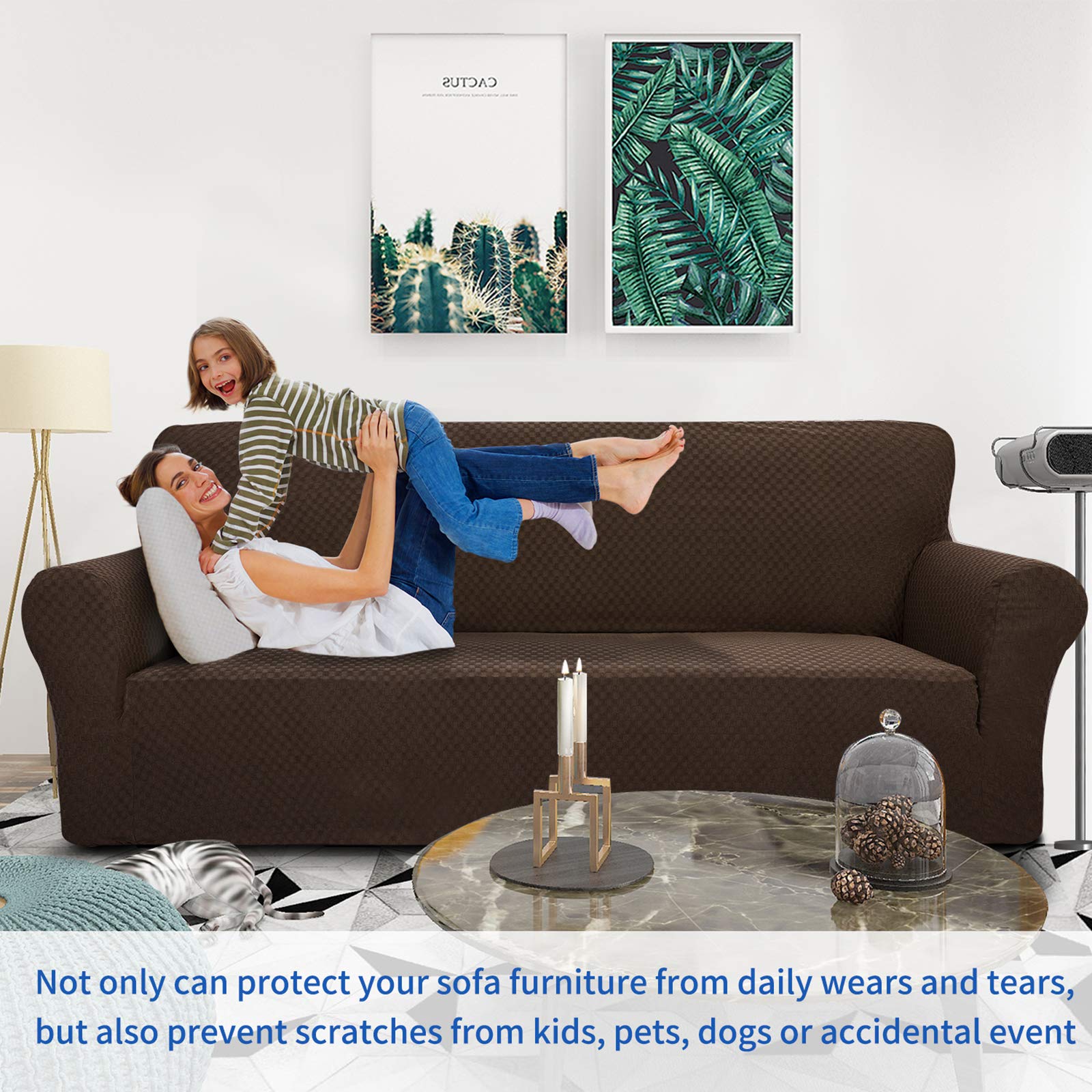 MAXIJIN Fodere per divani più recenti per 3 posti, fodera per divano jacquard elasticizzata per cani Fodere per mobili in 1 pezzo elastiche per animali domestici (3 posto, Jacquard Caffè)