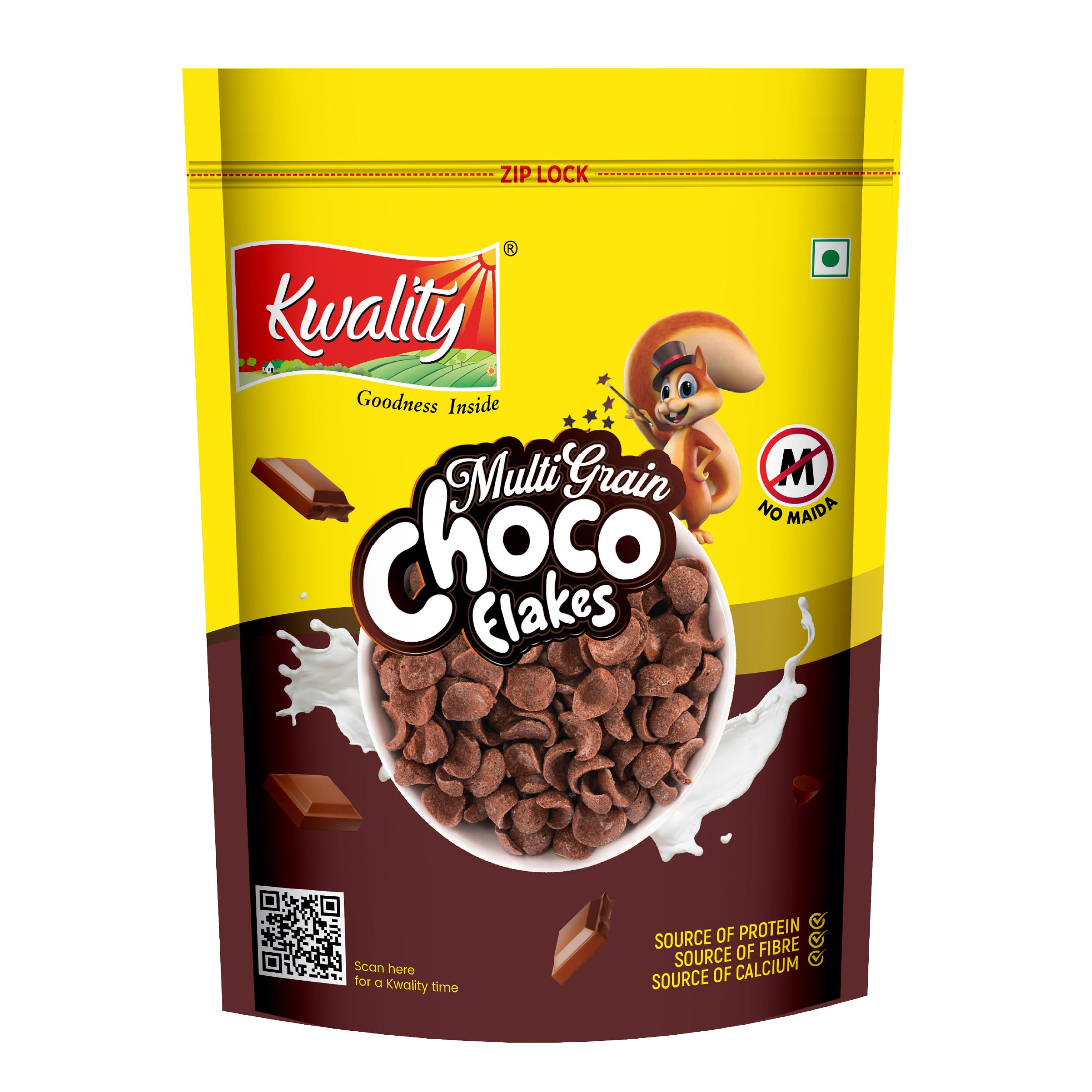 Kwality Choco Flakes 375g | Made with Whole Wheat | Zero% Maida, Source of Protein | Fibre, Richness of Chocolate