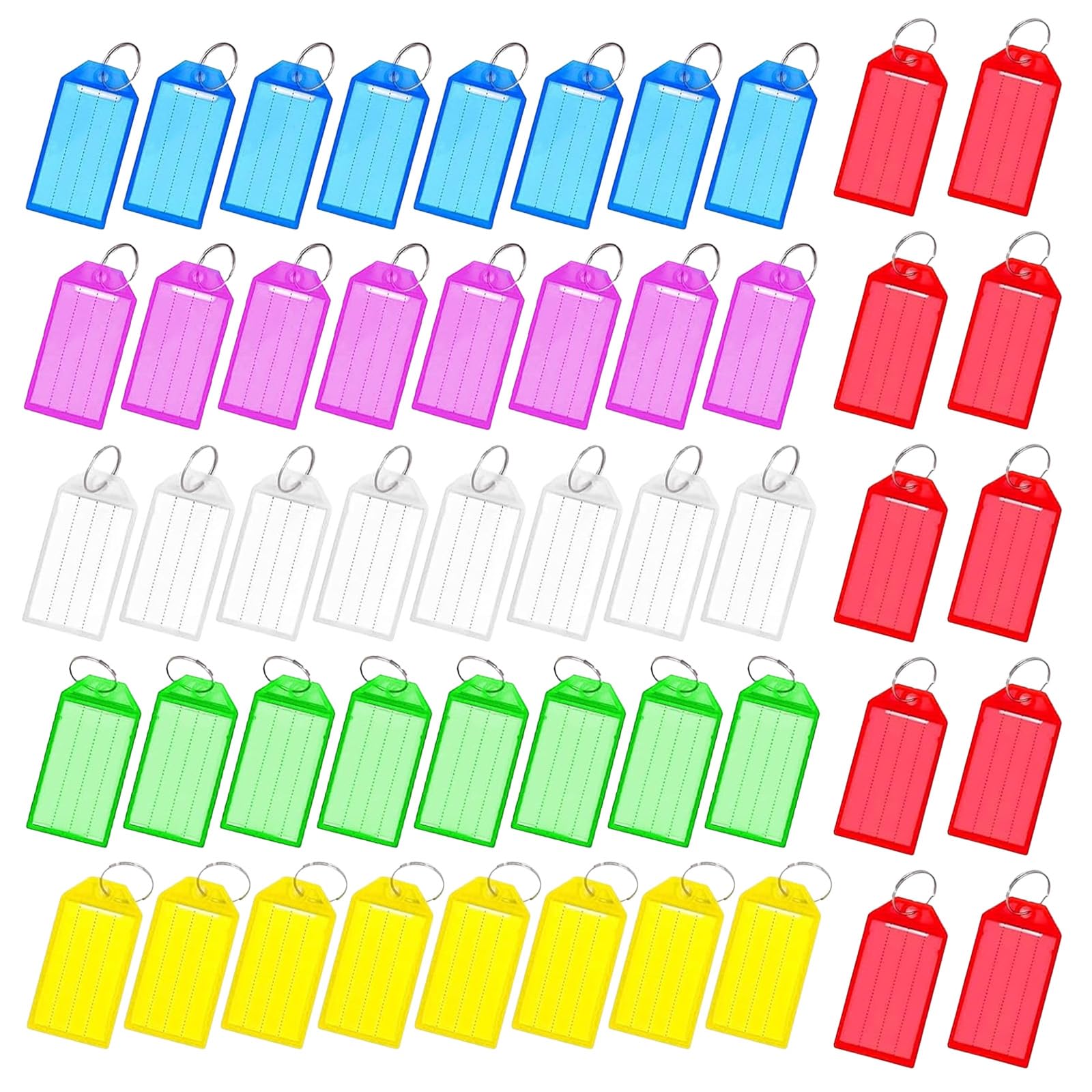 50 Pcs Heavy Duty Key Tags with Labels, Colourful Plastic Key Ring Identifiers with Blank Paper & Protective Window for Home, Office, Pet & Luggage Key Organisation
