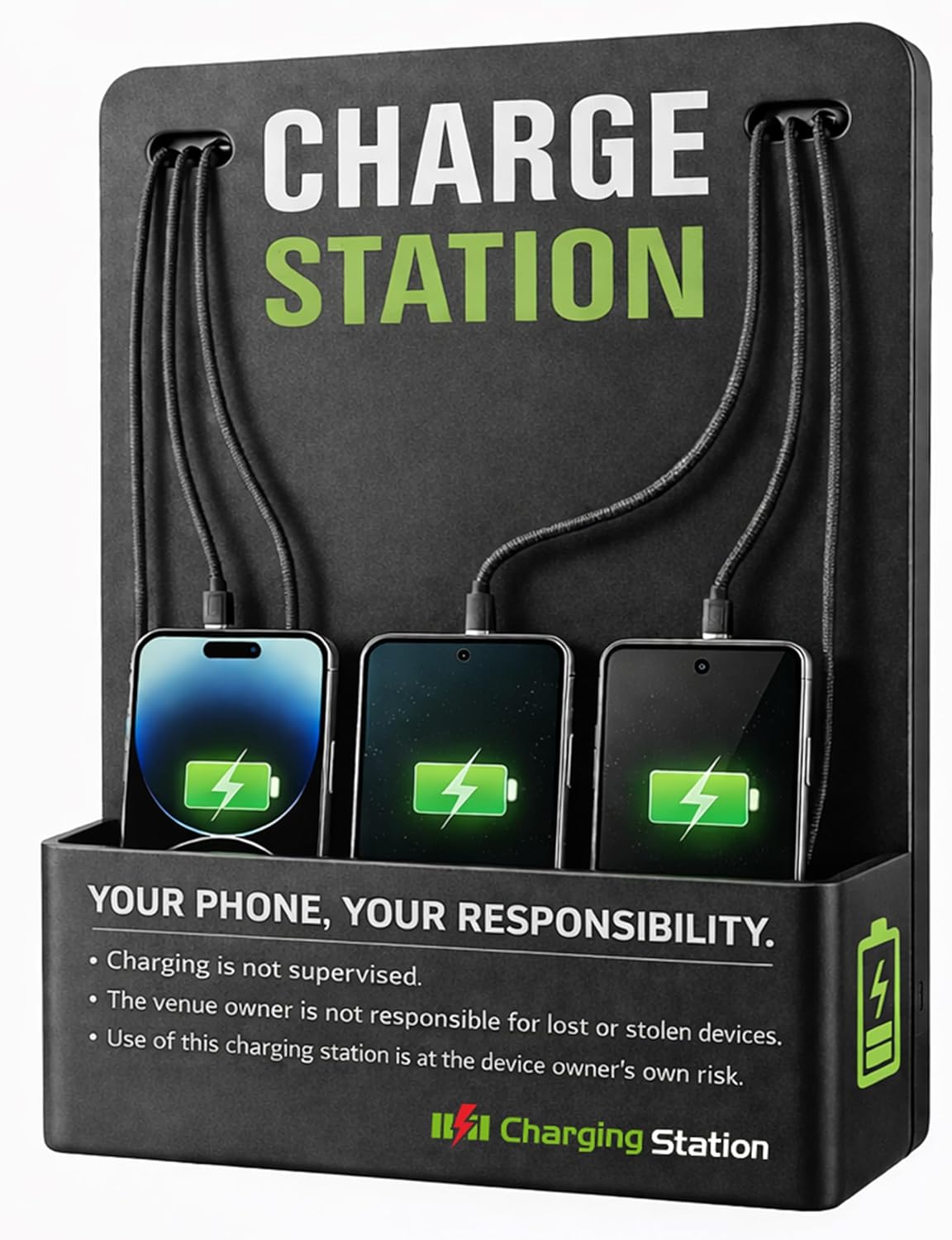 Commercial Wall Mounted Cell Phone Charging Station, 6-Port Fast Charger with Type-C Lightning and Micro USB Ports, Multi-Device Charger for Office, Hotel, Airport, School and Library