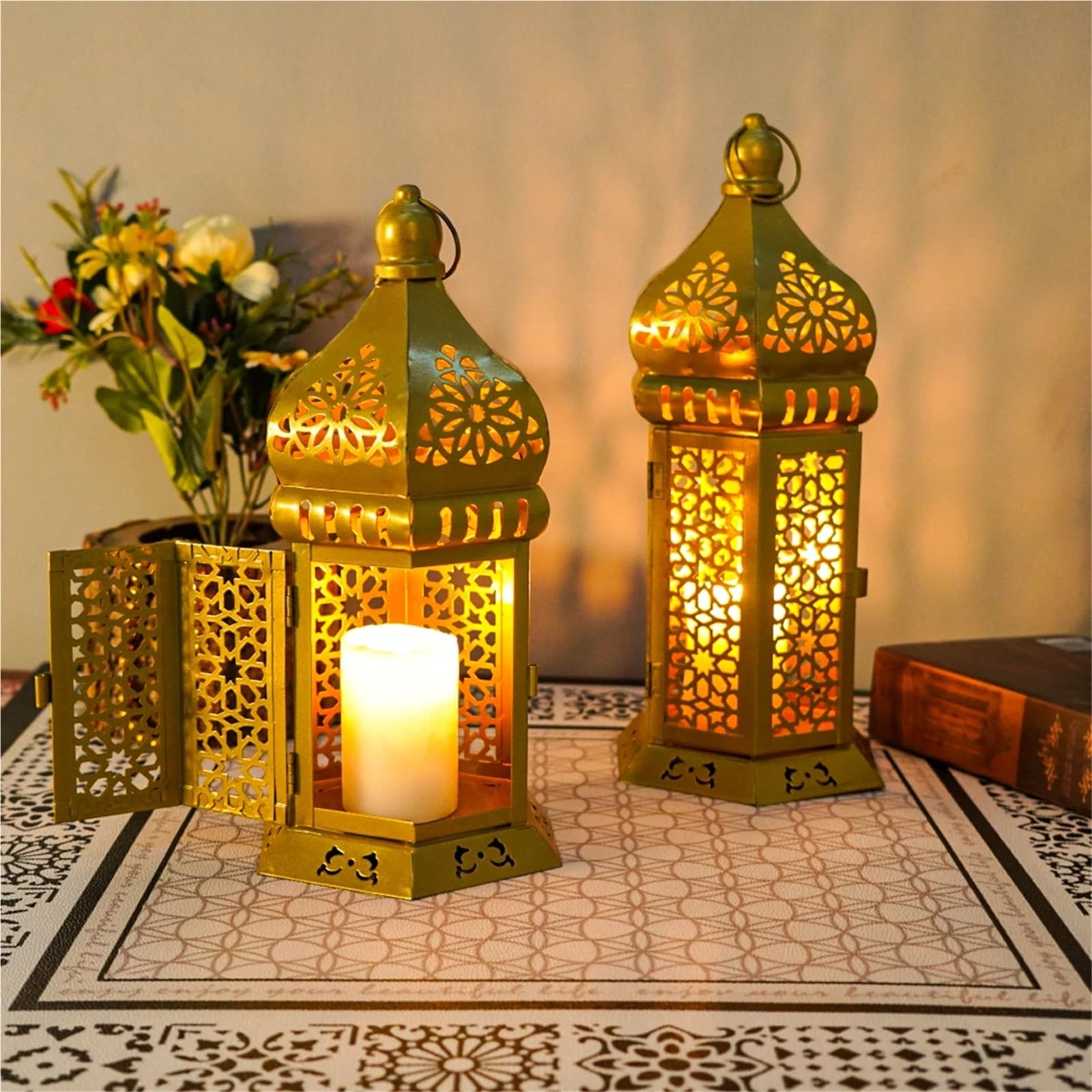 Lanterne a Candela Decorative 1 portavelas de Metal con Forma Farol, Elegante Hierro Forjado for el hogar, Ideal for Manualidades Mesa(L)