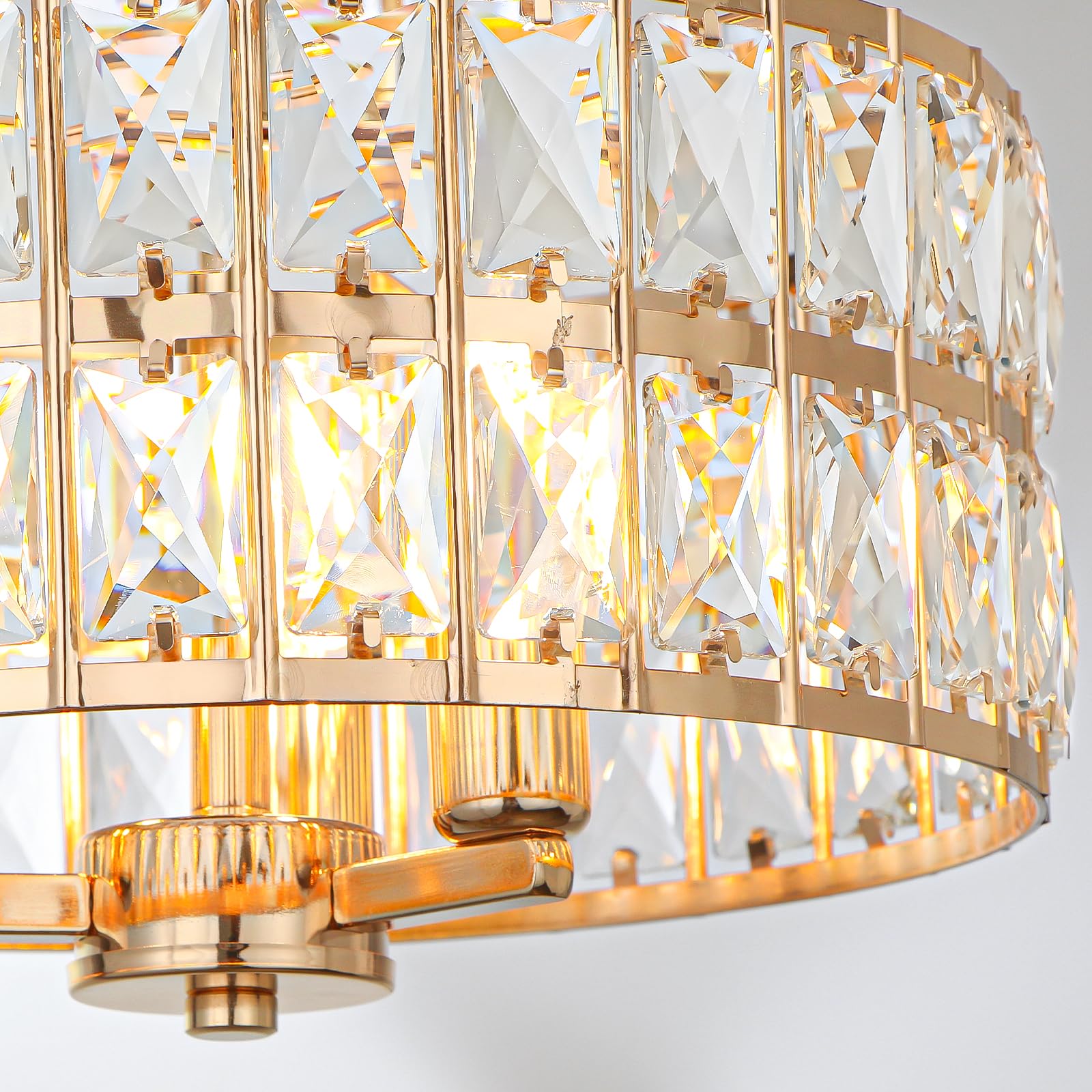 LynPon Lampadario a Soffitto Oro con Cristalli, 3 Luci E14 Lampada da Soffitto Moderna Semi-Incasso, Plafoniera Elegante in Cristallo per Soggiorno, Camera da Letto, Cucina, Corridoio, Sala da Pranzo