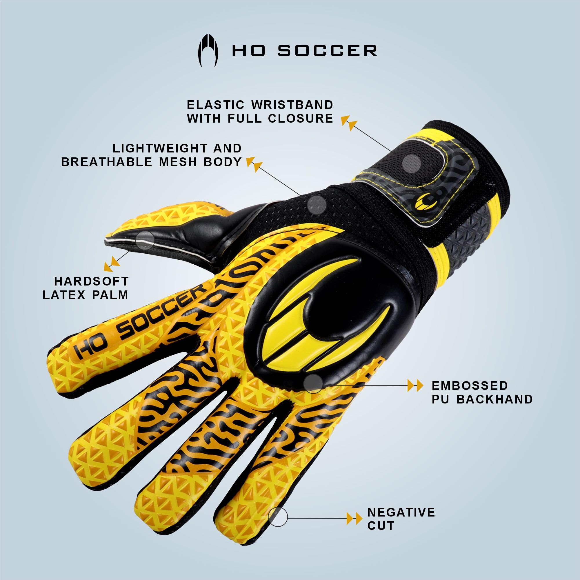 HO Soccer HG Initial NG HARDGROUND Guantes de Portero, Negro/Amarillo