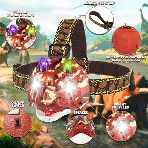 Miniatura 4 de Triceratops - Faro LED de dinosaurio para niños, equipo de camping, artículos esenciales, juguete de dinosaurio, linterna para niños, niñas o