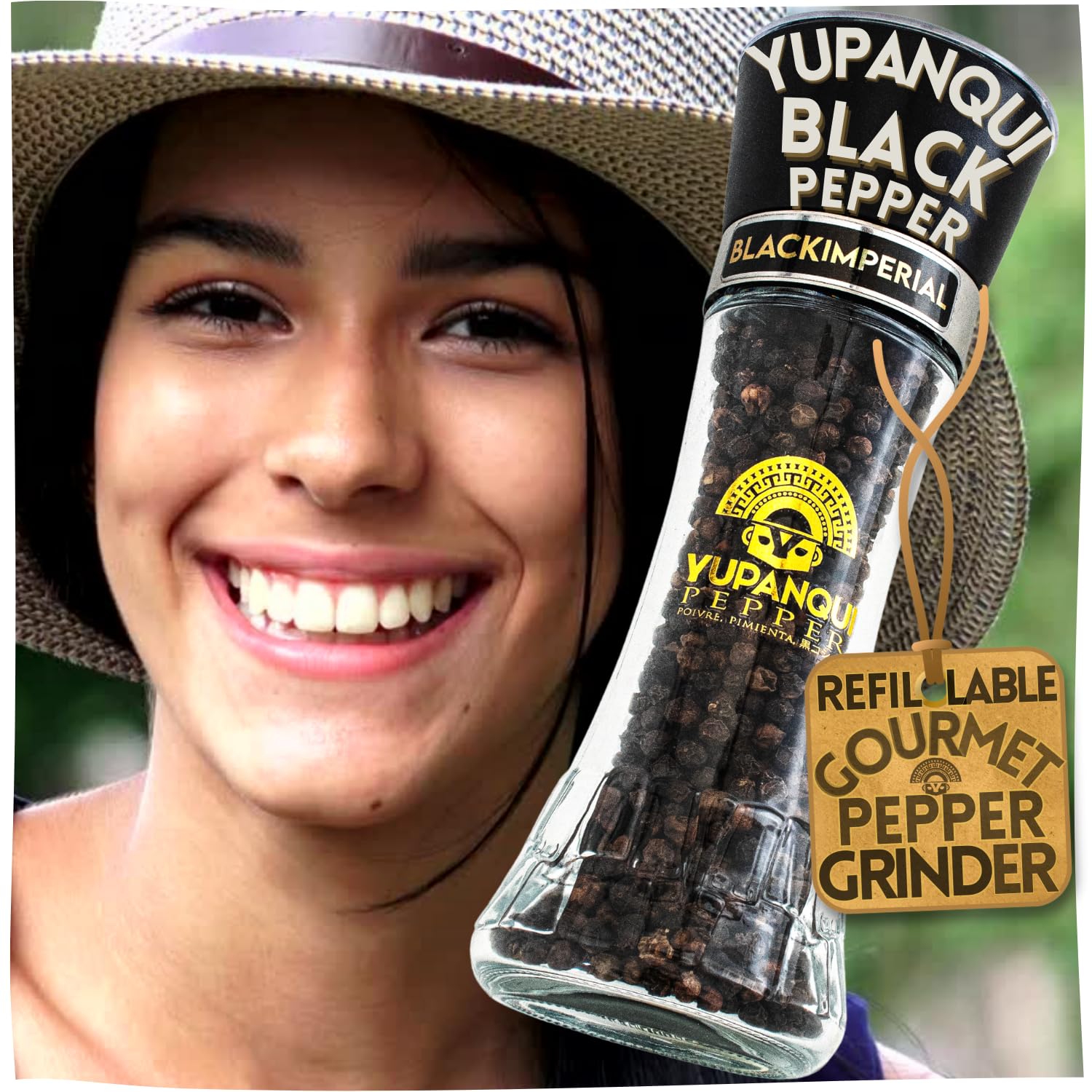 YUPANQUI Black Pepper Grinder Manual Pepper Grinder Refillable 3.5oz Award-Winning Gourmet Peppercorns Peppermill BLACK IMPERIAL, Best Black Peppercorn Grinder for Kitchen