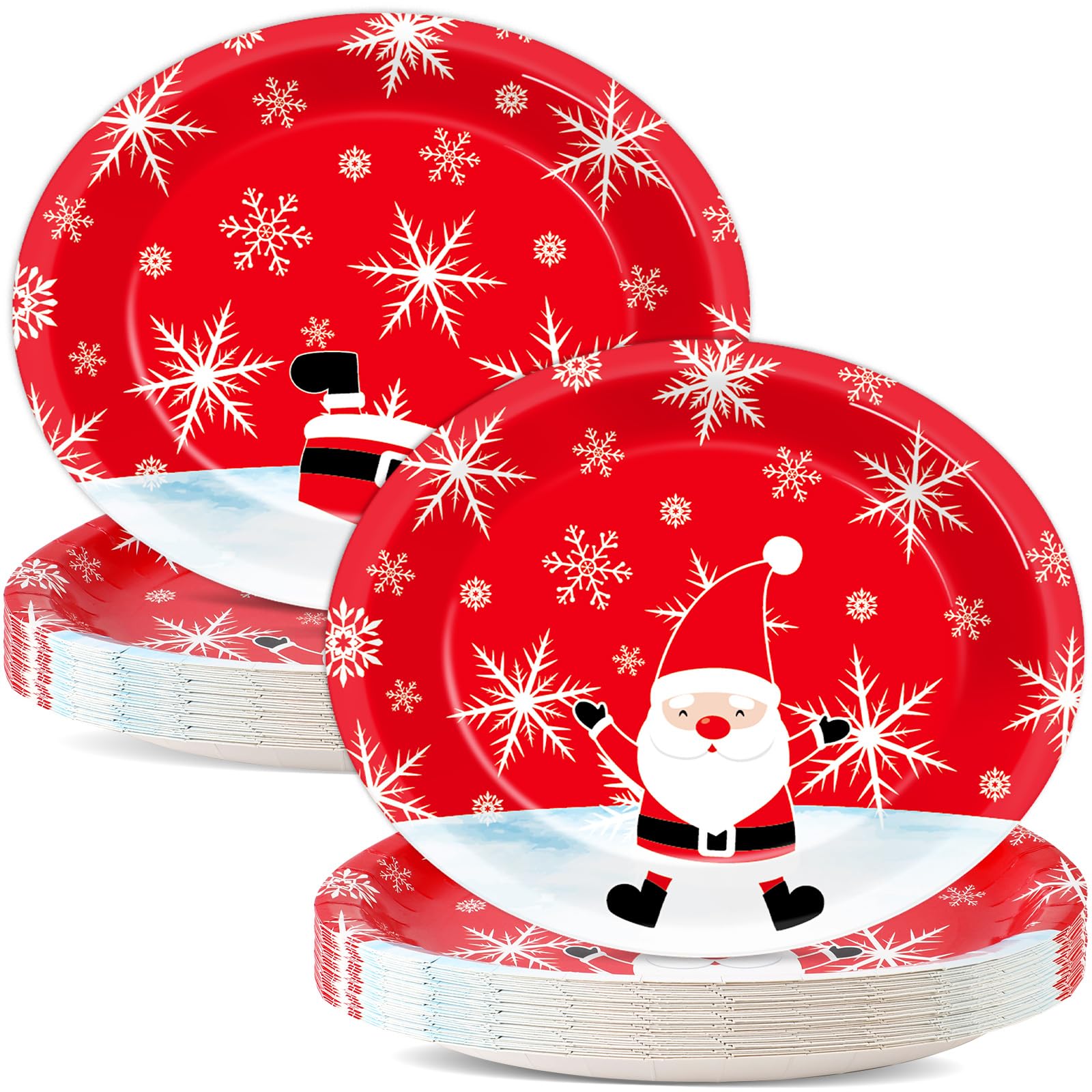 Qyeahkj 50 platos de papel ovalados de Navidad, desechables, resistentes, para Navidad, invierno, copos de nieve, suministros de decoración para fiestas de Navidad, cenas, barbacoas, reuniones,
