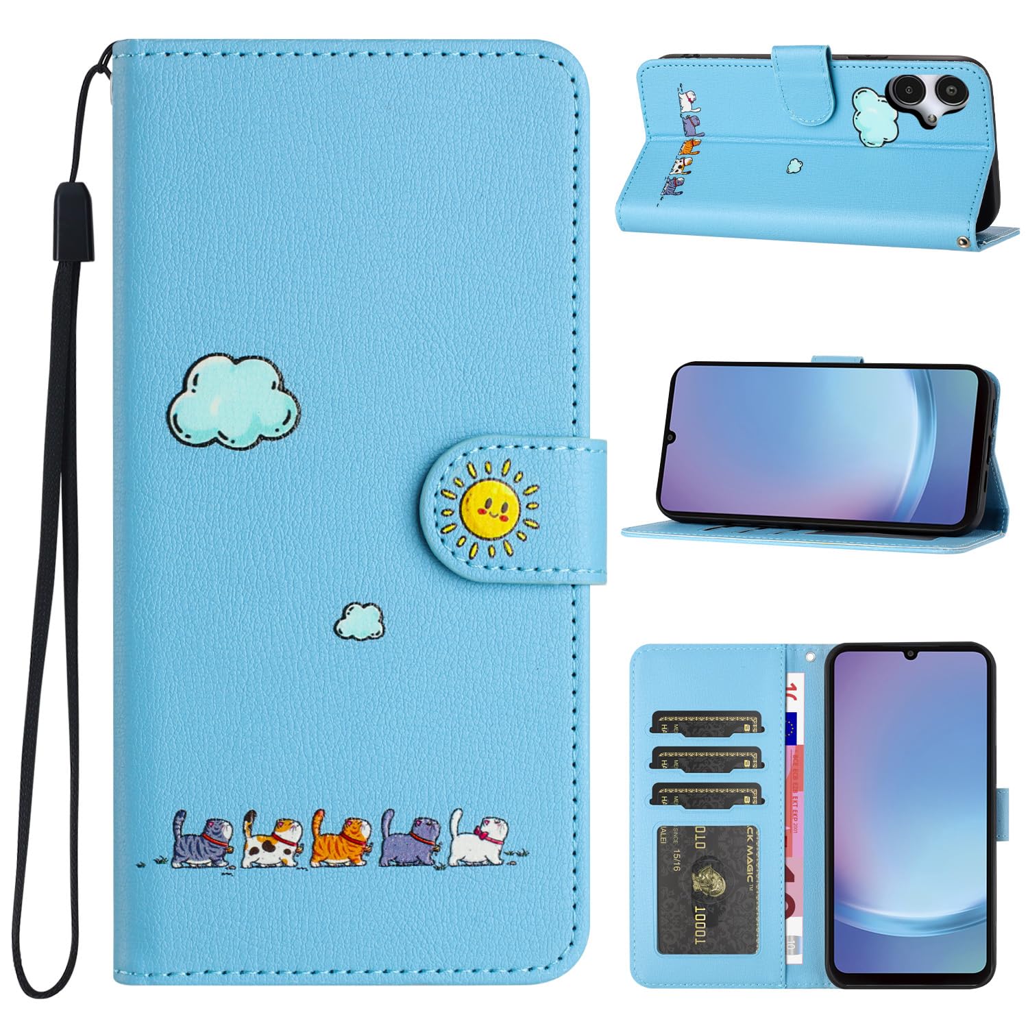 CASAFUNY Galaxy A25 ケース 手帳型 人気 ギャラクシーA25 ケース 手帳型 PUレザー カバー A25 手帳型ケース お洒落 galaxy A25 携帯カバー 可愛い猫柄 ぎゃらくしーA25ケース SC-53F SCG33 ケース手帳型 軽量 Galaxy A25 5G 携帯ケース スマホケース 耐衝撃 スマホカバー マグネット式 カード収納 スタンド機能(ブルー)