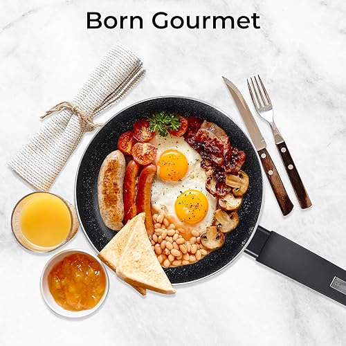 Miniatura 2 de KOCH SYSTEME CS Cacerola negra de 3 cuartos de galón  Cacerola antiadherente de mármol negro con tapa, olla de sopa de 4.4 pulgadas de profundidad,