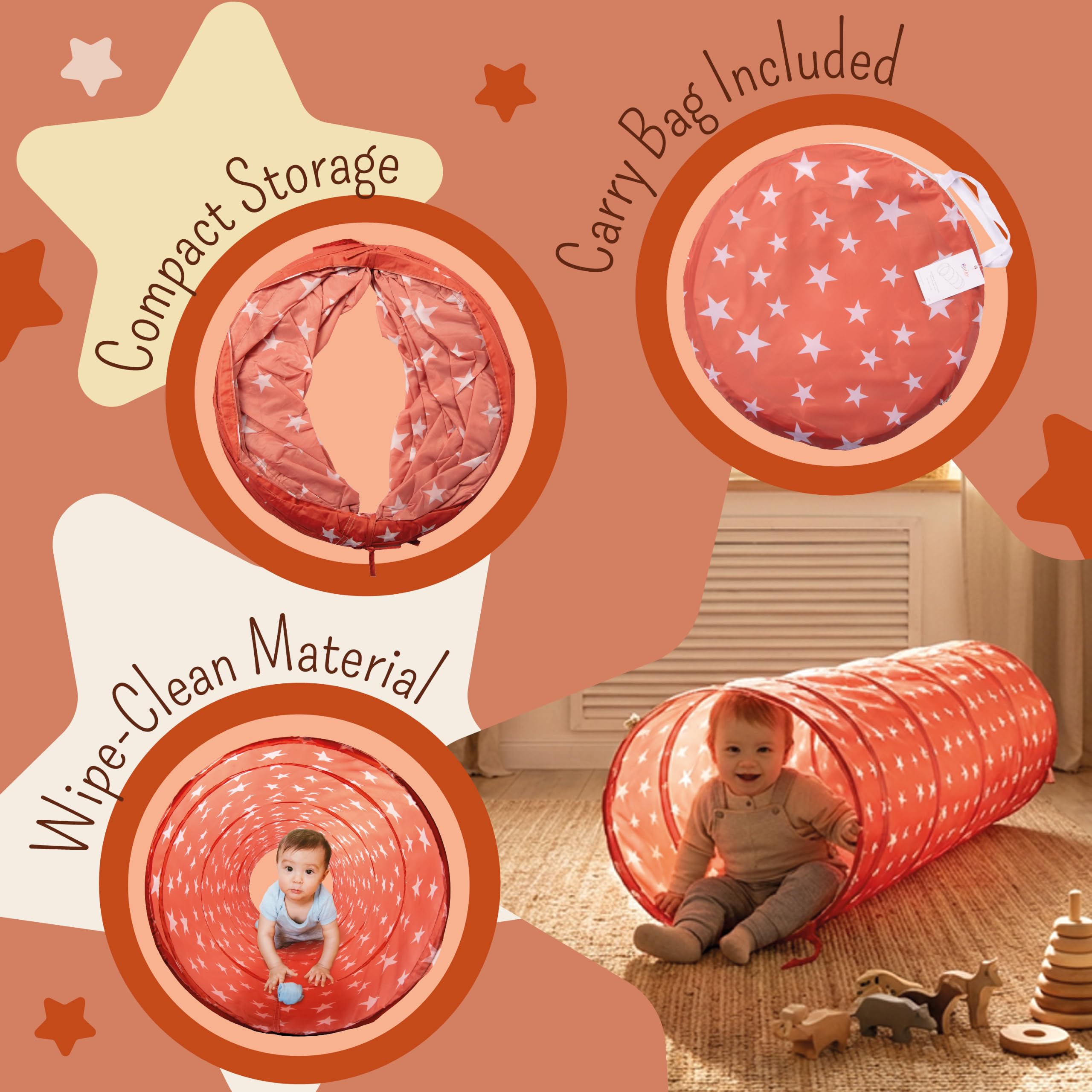 Túnel Naranja Quemado y Tienda de Juego para Niños, Casa de Juego Interior/Exterior, Tienda de Juego Plegable para Niños con Túnel Pop-up de 180 cm