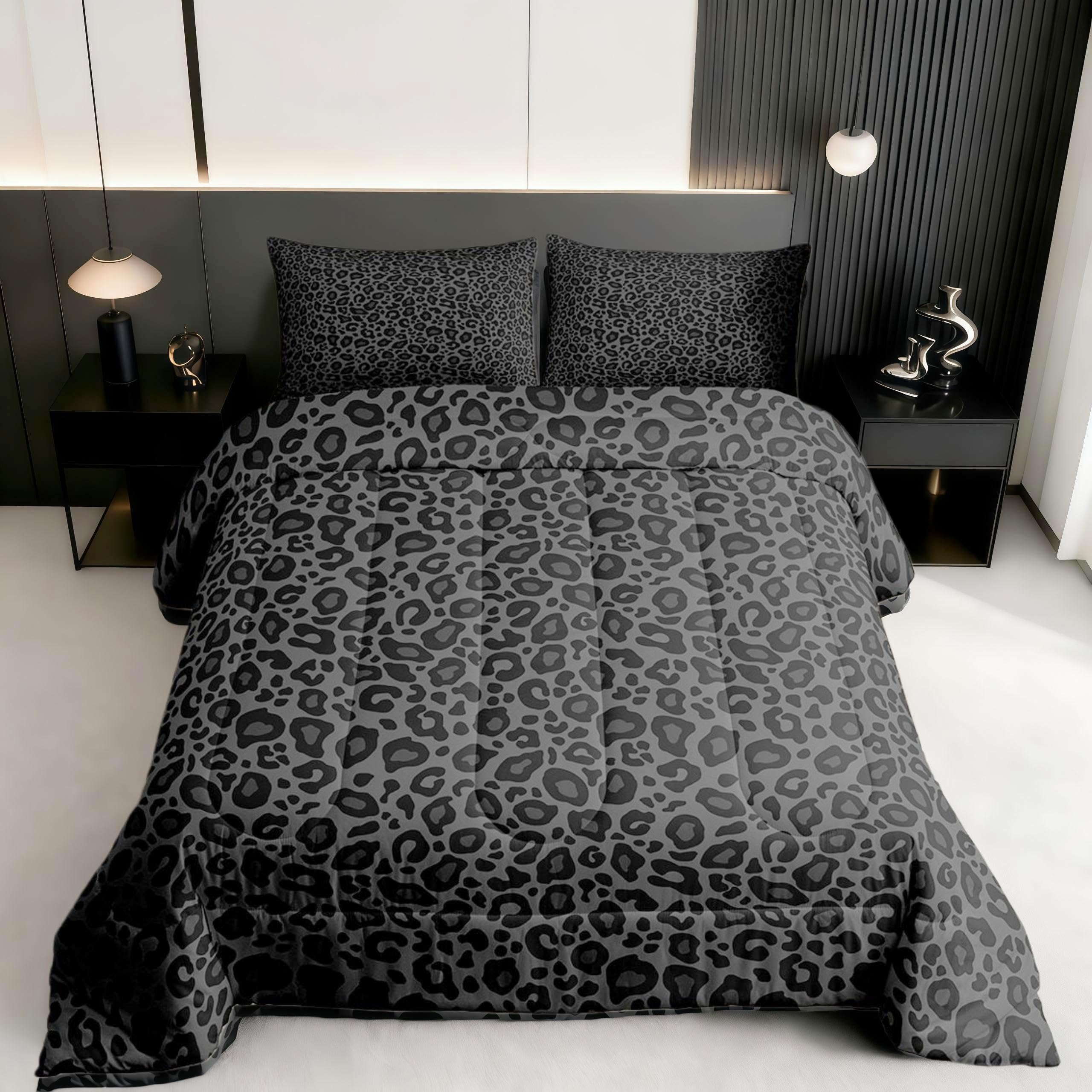 Castle Fairy Leopard Print Comforter Set Queen Size Cheetah Print Super Soft Bedding Set for Women Bedroom Decor,African Wildlife Animal Skin