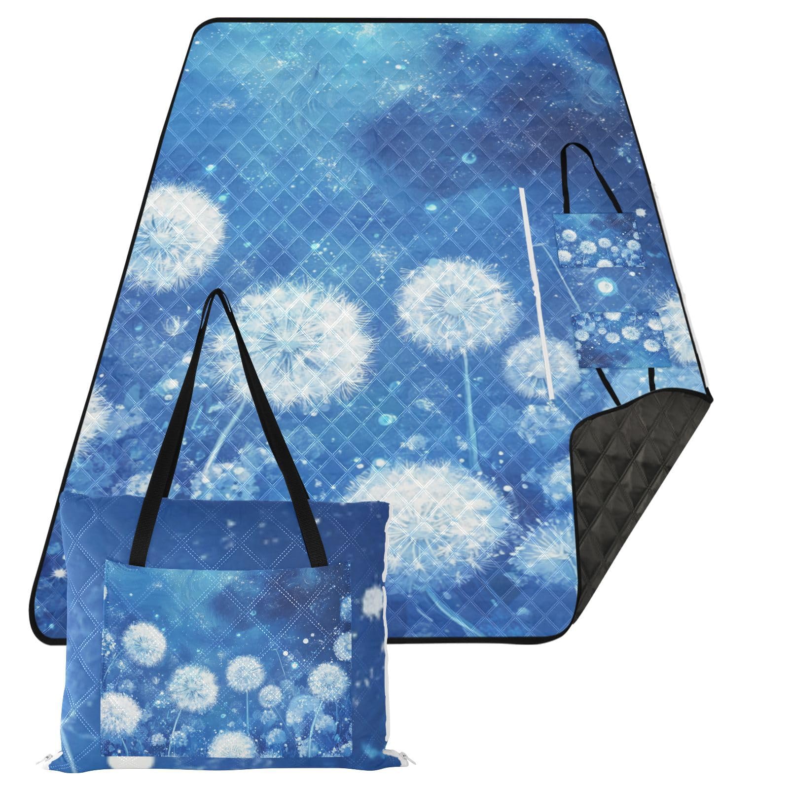 Manta de picnic portátil impermeable con dientes de león blanco para 8 a 10 adultos, artículos de picnic para parque