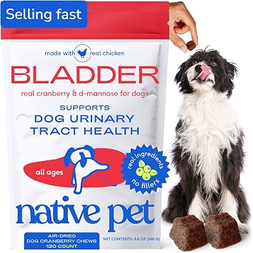 Native Pet Dog UTI Treatment - Cranberry Supplement for Dogs - Supports Normal Bladder Function, Urinary Tract & Kidney Health - Real Cranberry Extract, D-Mannose & Probiotics - Air-Dried - 120 Chews