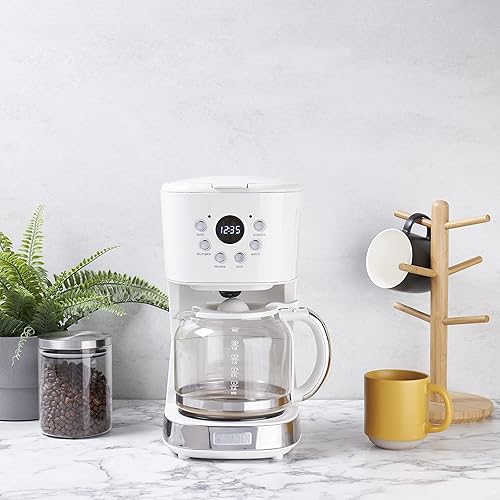 Miniatura 2 de HADEN Heritage Innovadora cafetera de goteo programable de 12 tazas con jarra de vidrio, embudo y función de apagado automático (marfil)