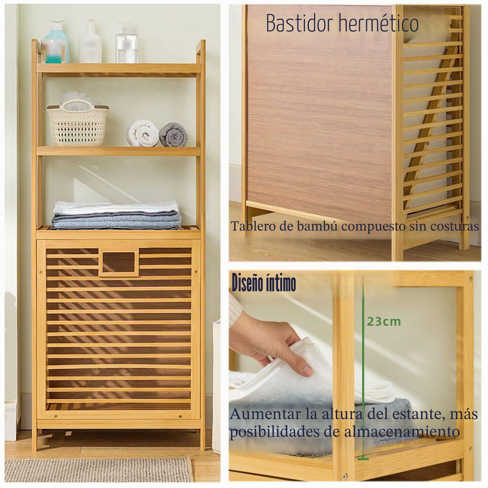 Cesto Ropa Sucia， Cesto De La Ropa， Unidad De Almacenamiento Estantería con Cestas Ropa Sucia, Cesta para Ropa Sucia Extraíble con Asas Y Estantes De Madera para El Detergente (Color : Three Layers,