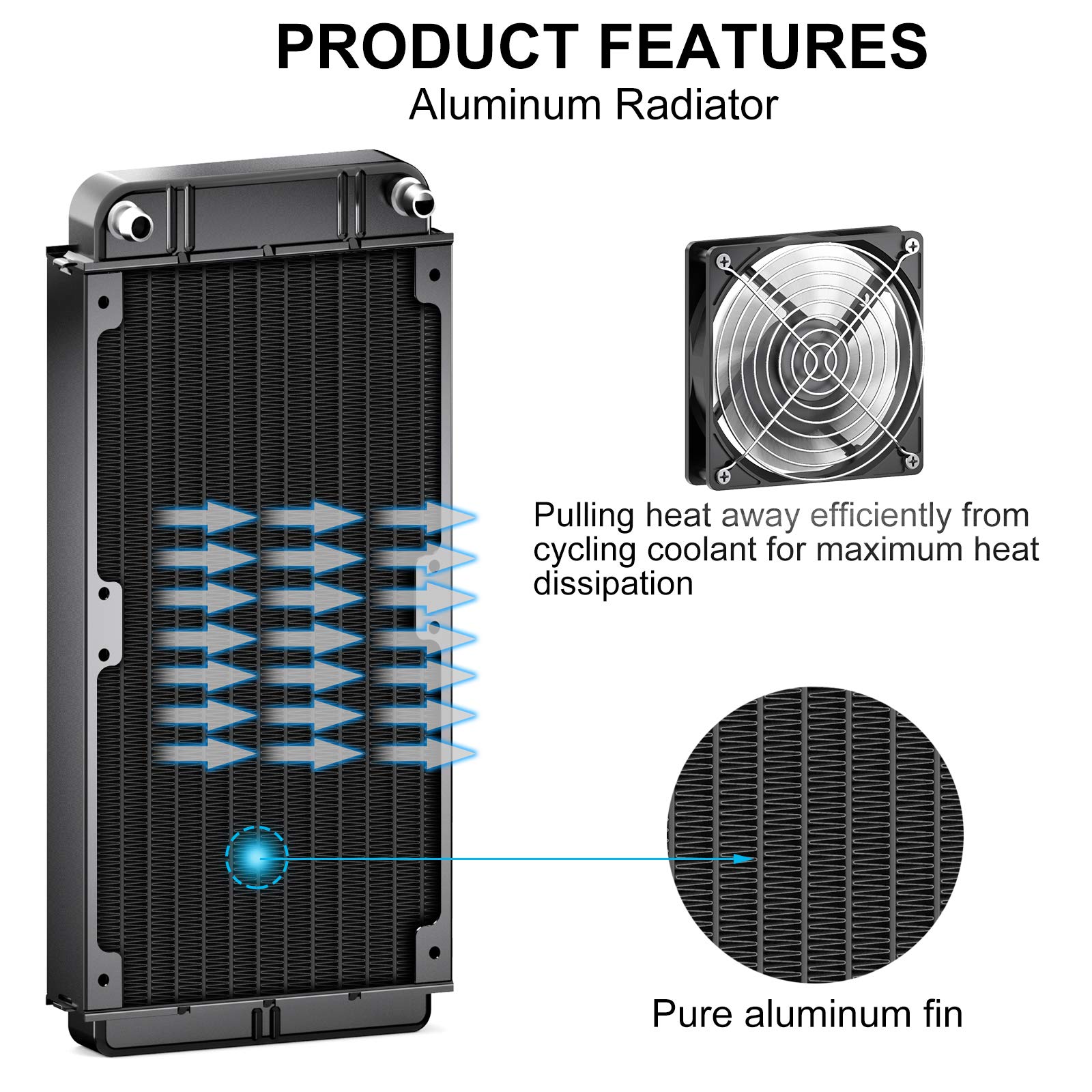 CLDIY Waterkoelradiator, 12-buis aluminium warmtewisselaar koeler met