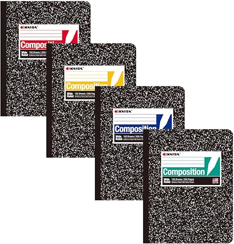 Miniatura 1 de KAISA Cuadernos de composición, rayas anchas, 9-34 x 7-12 pulgadas, cubiertas de mármol negro, bloc de notas de composición, cuadernos de 100 hojas,