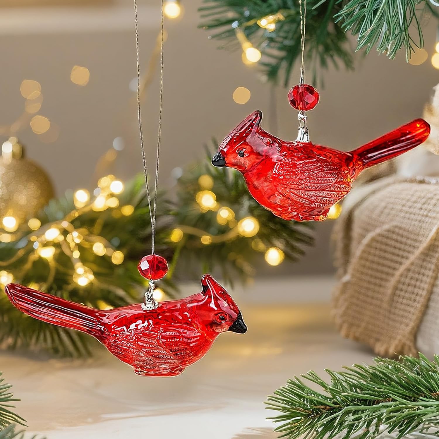 H&D HYALINE & DORA Set of 2 Christmas Cardinal Ornaments Crystal Red Cardinal Bird Hanging Ornament for Xmas Tree Decorations Bird Hanging Figurine for Women