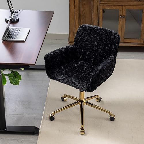 Silla de escritorio para oficina en casa, silla de computadora con ruedas, silla de tocador peluda para mujeres y niñas, silla giratoria tapizada