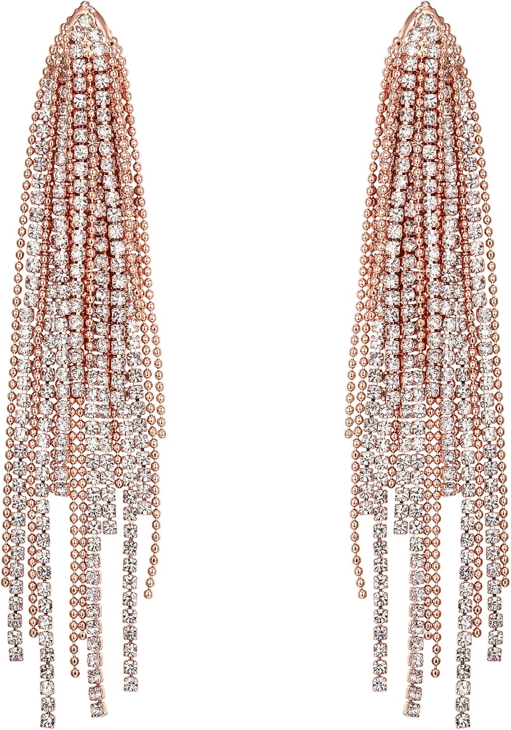 Flyonce Sparkly Rhinestone Chandelier Earrings, Wedding Bridal Crystal Statement Tassel Long Dangle Earrings fo Women s