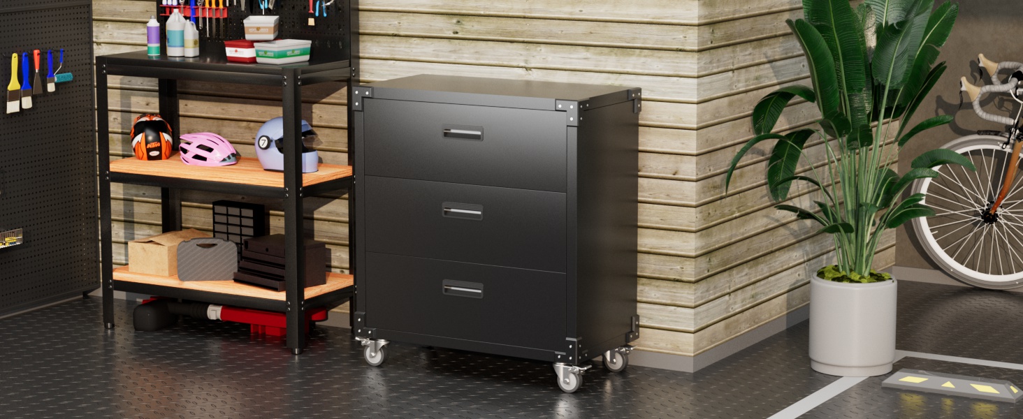 Yizosh Metall-Garagenschrank Mit Schublade – 180 Cm Hoch, Verstellbare Regale, Grau-schwarz
