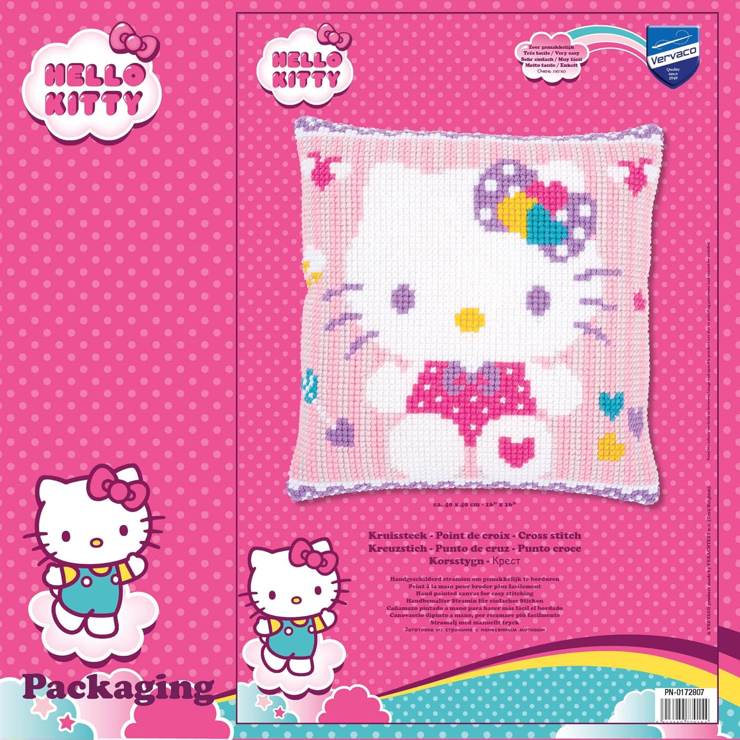 Vervaco Cross Stitch Cushion Kit: Hello Kitty: Pastel, 40 x 40cm, N