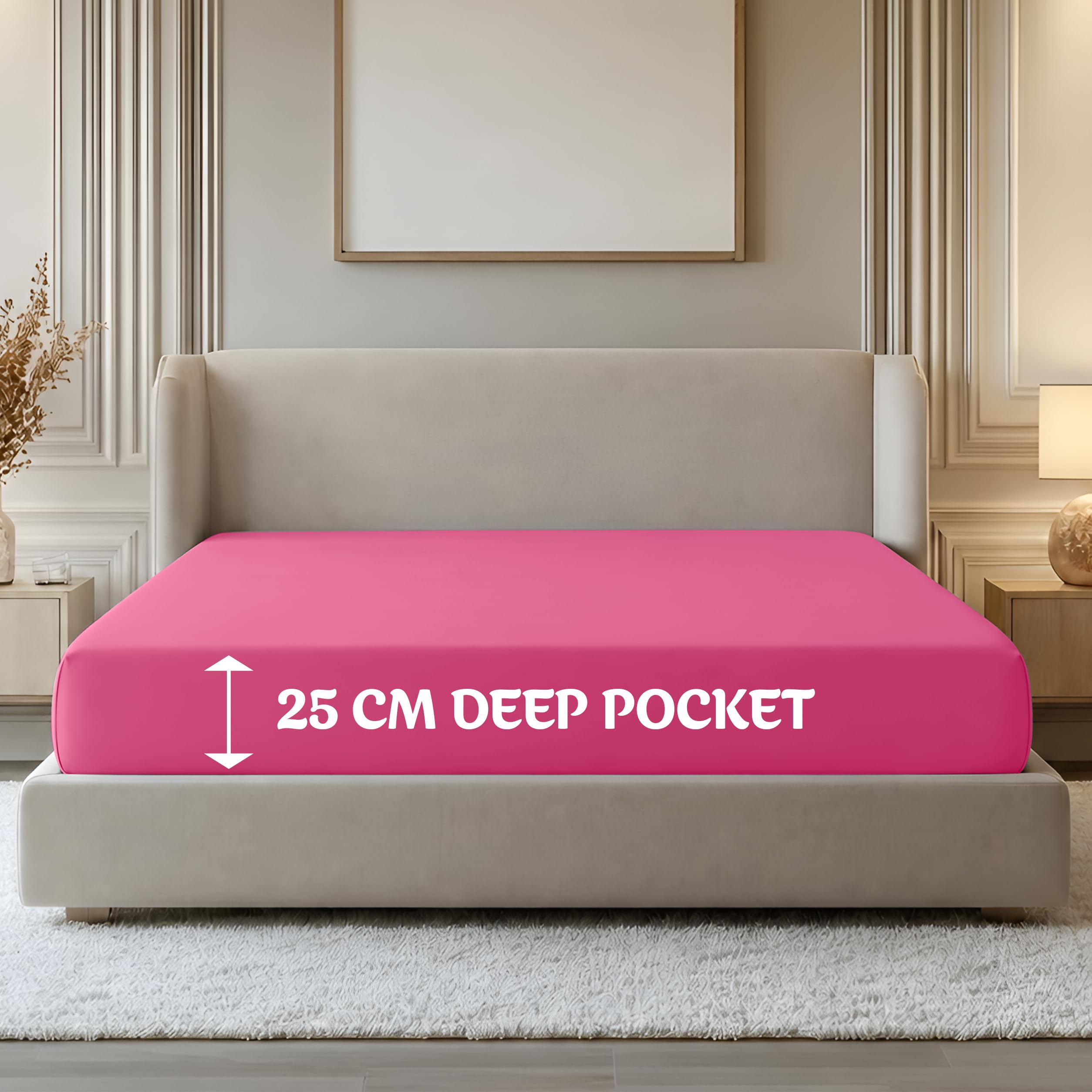 Oxford Homeware Pink Double Fitted Sheet -100% Brushed Microfibre 1800 Easy Care 25 Cm Deep Double Bed Sheets - Shrinkage And Fade Resistance