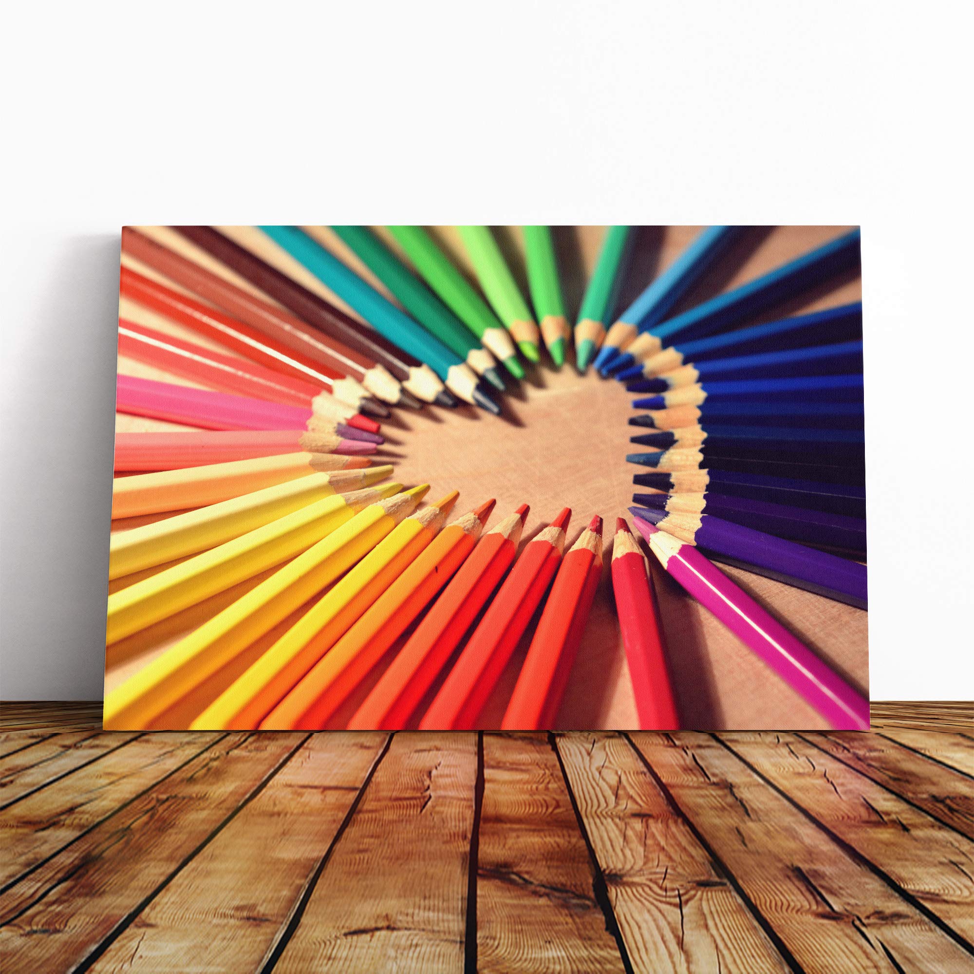 Rainbow Crayon Pencils (1) Canvas Print | Gallery Wrapped 30mm Frame Wall Art | 30x20 inches | Ready to Hang | Contemporary Rainbow Picture | Living Room Bedroom Lounge Office