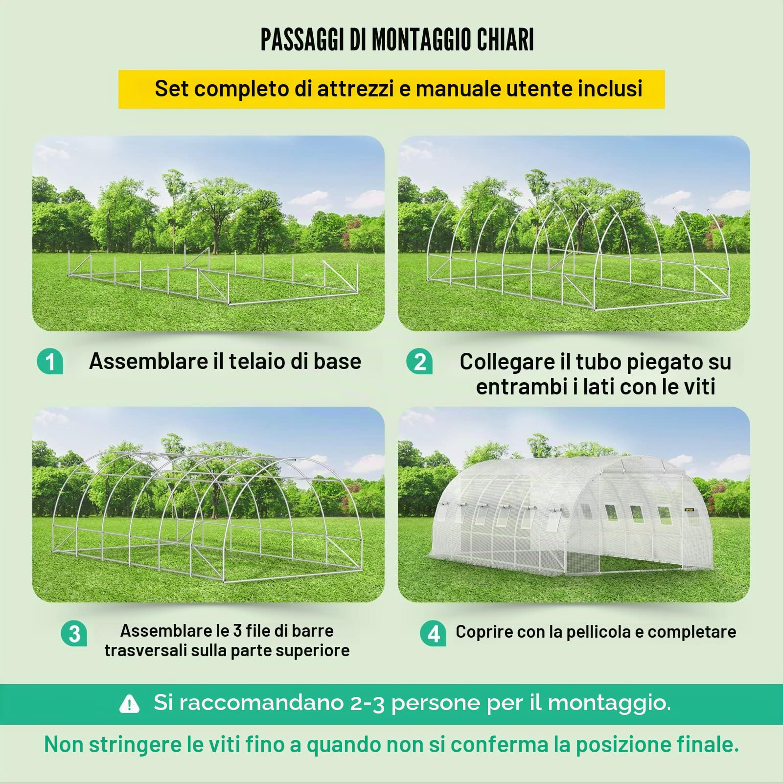 VEVOR Serra Giardino per Piante a Tunnel Impermeabile con 12 Finestre e Porte 6,1 x 3 x 2,1m, Serra a Tunnel da Esterno Impermeabile in Acciaio Zincato Copertura PE 30,6 kg,Serra a Tunnel Bianco,12107