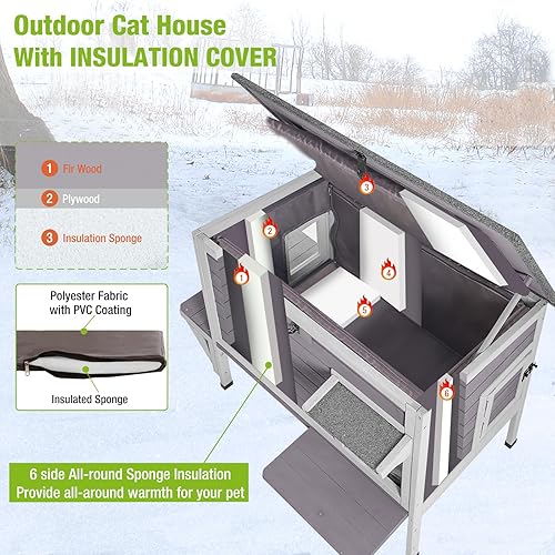 Miniatura 2 de GUTINNEEN Outdoor Cat House Insulated for Winter Weatherproof Feral Cat Shelter