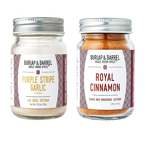 Burlap & Barrel Spice Harmony Paquete de canela real y ajo a rayas moradas - Eleva tus platos con sabores únicos!
