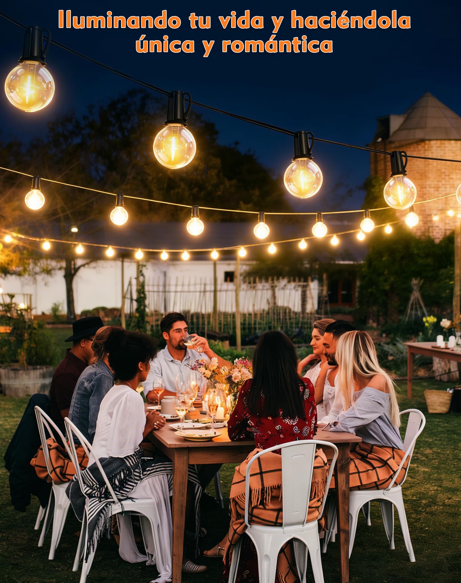 Guirnaldas Luces Exterior Solar, 10M Luces Solares LED Exterior Jardin con 15+1 Bombillas, 8 Modos Impermeable, Lámparas Solares de Jardín con Control Remoto para Patio Cafe Boda Fiesta