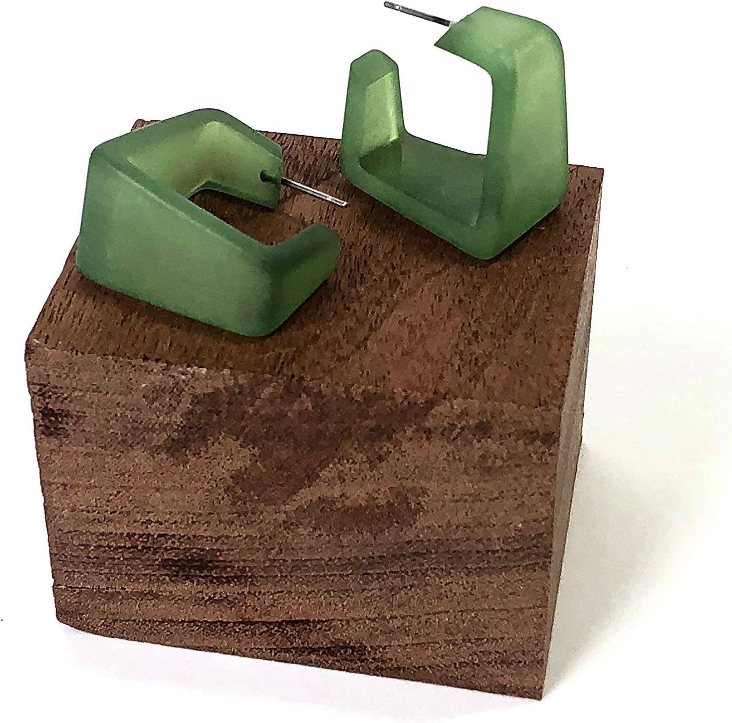 Sea Glass Green Wide Cubist Square Hoop Earrings - WCUB-GR-2
