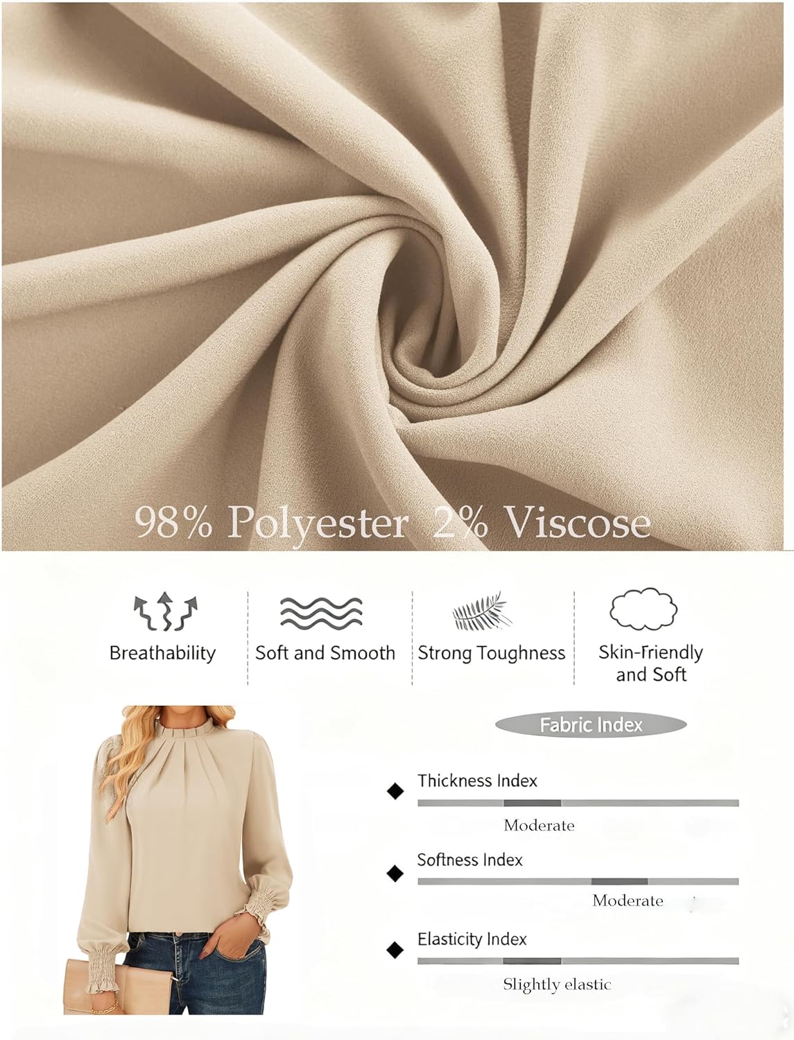 GRACE KARIN Women Dressy Long Sleeve Blouse,2025 Fall Business Casual Tops,Pleated Mock Neck Shirts Fashion Work Outfit - Image 3