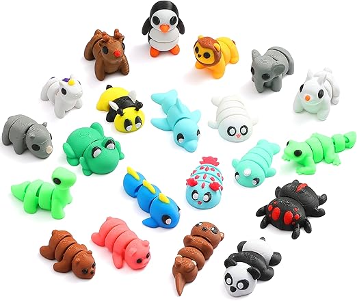 21 pcs Mini 3D Printed Animal Figurines, Flexible Articulated Fidget Toys, Cute Desk Decor, Party Favors, Goodie Bag Stuffers, Gifts for Kids Carnival Prizes Graduation Rewards (21pcs)