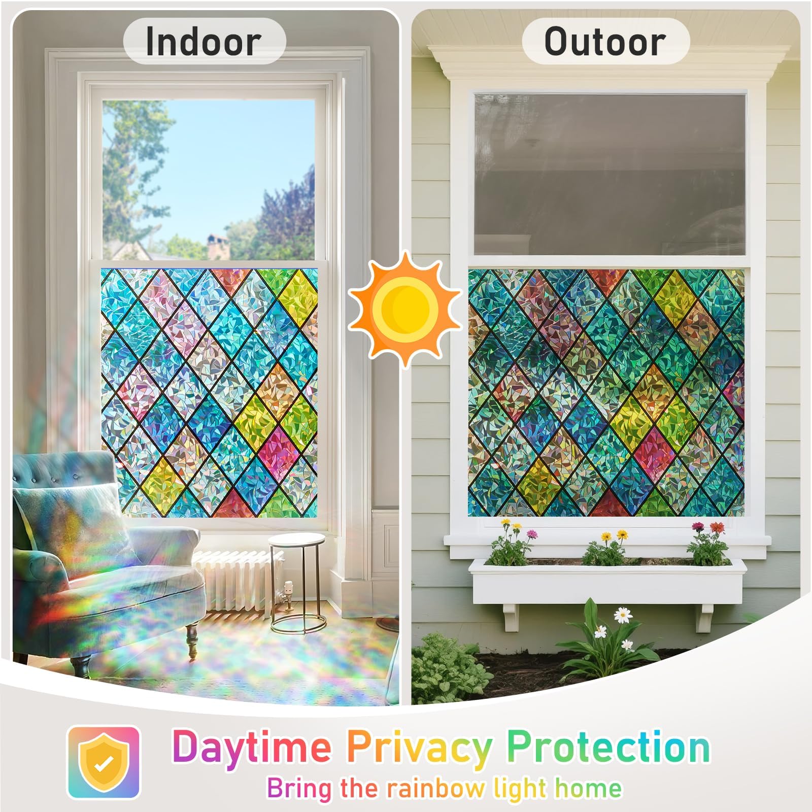 Beautysaid Film de fenêtre en Verre dépoli avec Motif Arc-en-Ciel, Anti-UV, Statique, sans Colle, pour Maison, Chambre à Coucher, Salle de Bain, Bureau, 60 x 400 cm