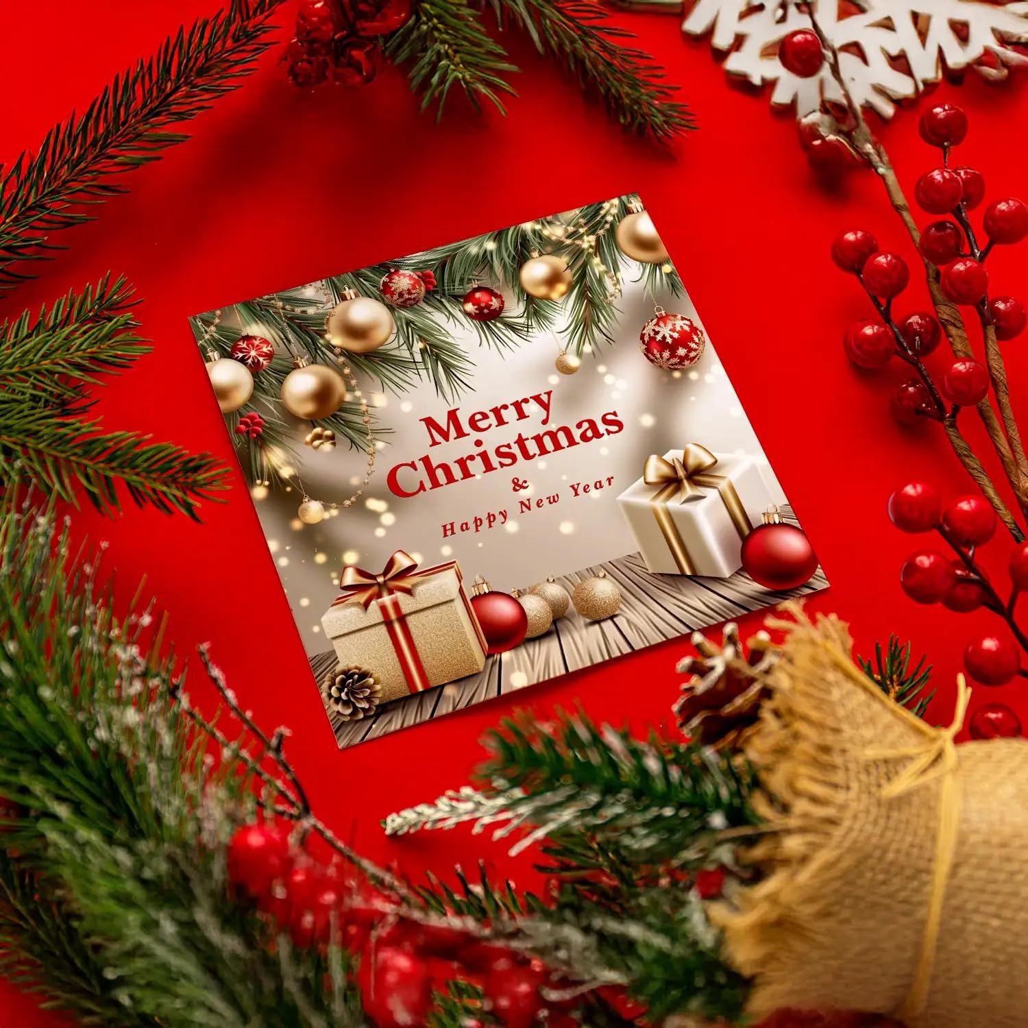 Lot de 30 cartes de Noël élégantes de qualité supérieure - 14,8 x 14,8 cm - Avec enveloppe - Cartes pliantes pour entreprises - Cartes de vœux pour Noël