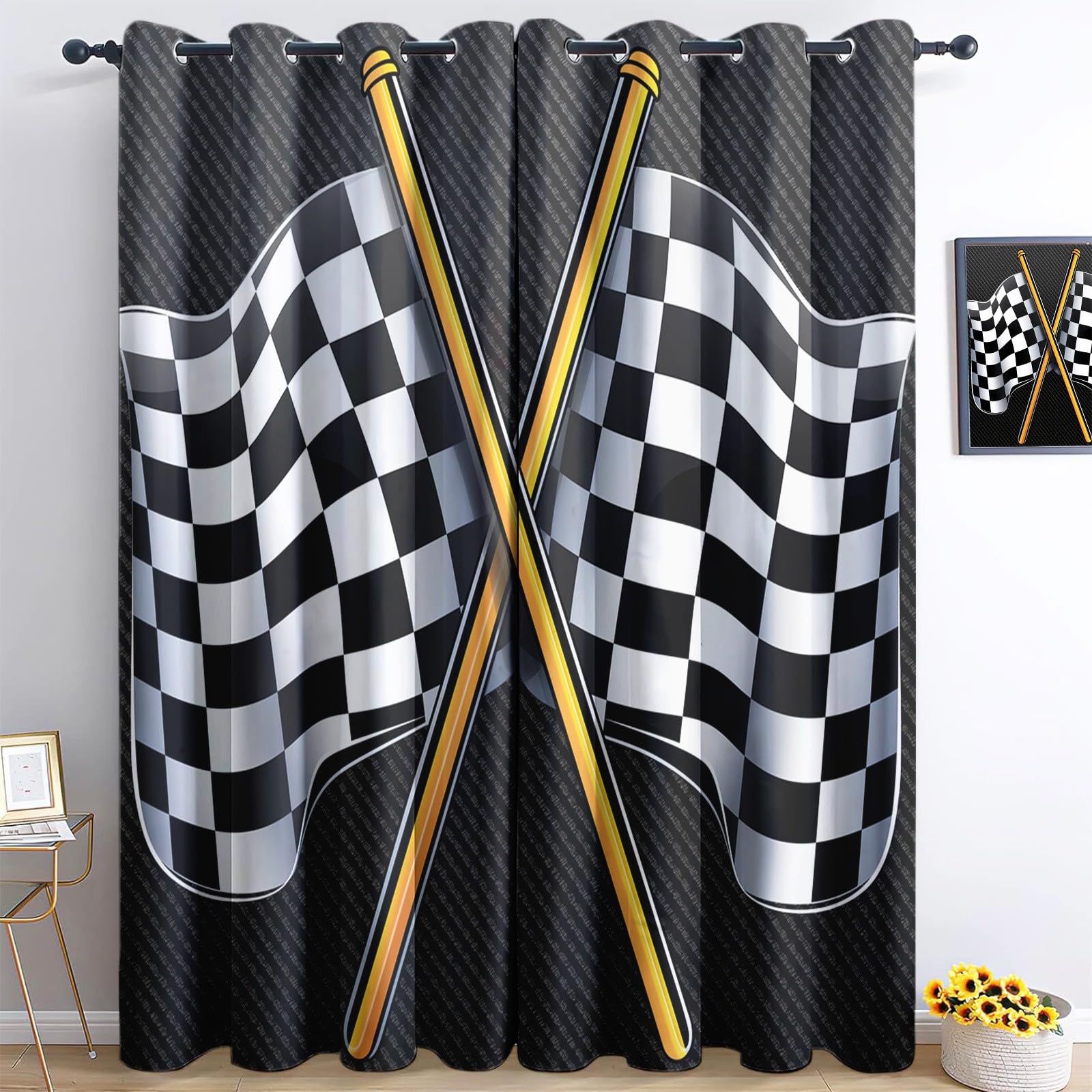 Rideaux occultants contre le froid et la lumière motif échecs pour chambre d'enfant