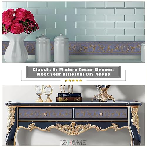 Miniatura 2 de 802 Borde de Papel Tapiz Despegar y Pegar 4.2" x 16.4 pies Relieve Profundo Floral Borde de Pared Autoadhesivo Moldura Borde Decorativo de Techo