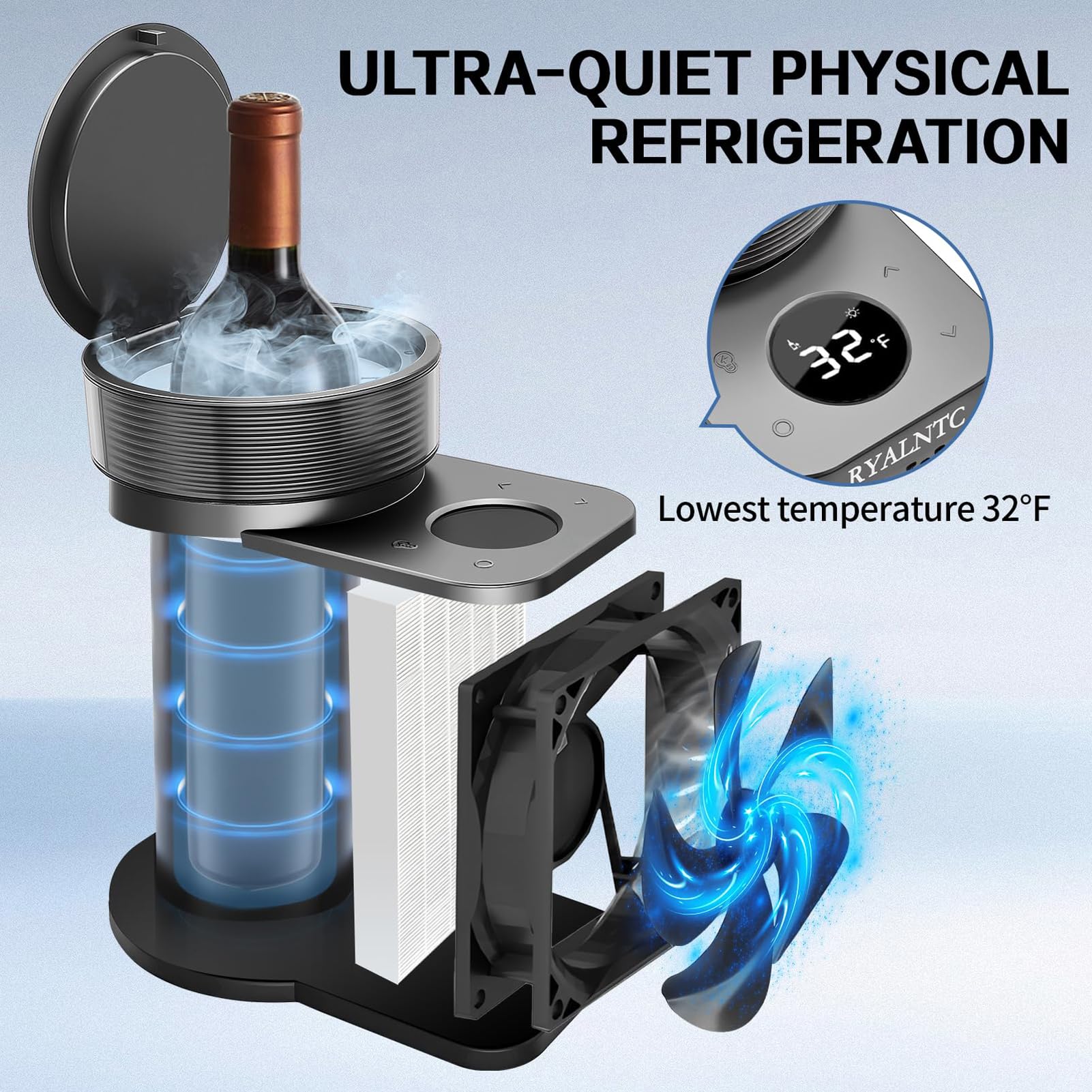 Enfriador De Vino Eléctrico, Refrigerador De Vino Termoeléctrico 60W Con | Enfriador Portátil De Botellas De Vino Con Control De Temperatura 2-20°C, Sistema De Enfriamiento Sin Hielo 750ML(Black)