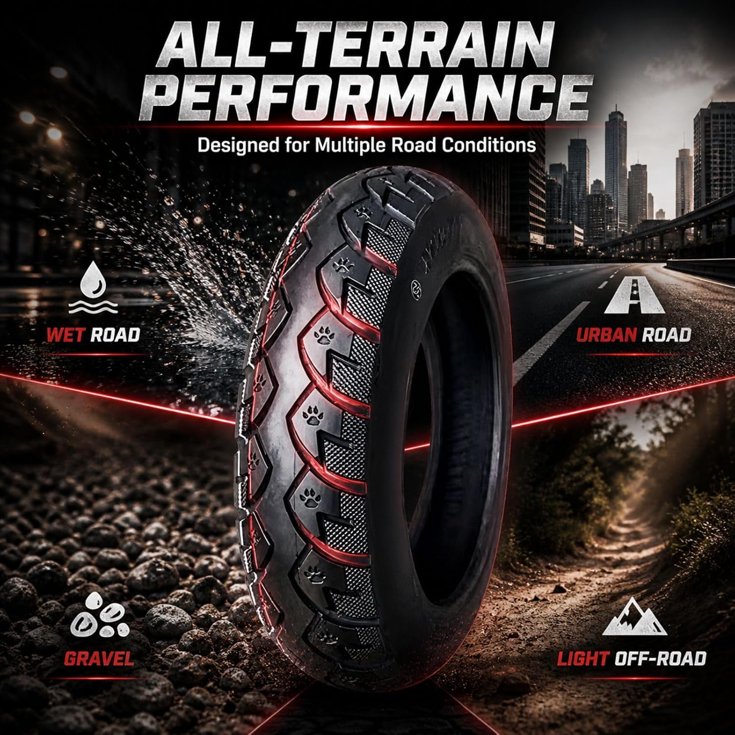 14x3.0 Bike Tire, Replacement Tire 14x3.00, 14 Inch Outer Diameter 3.0 Inch Width, 8PR Nylon Construction, Load Capacity 352LBS, 300kPa, Heavy Tread for Urban and Off-Road Use, 14x3