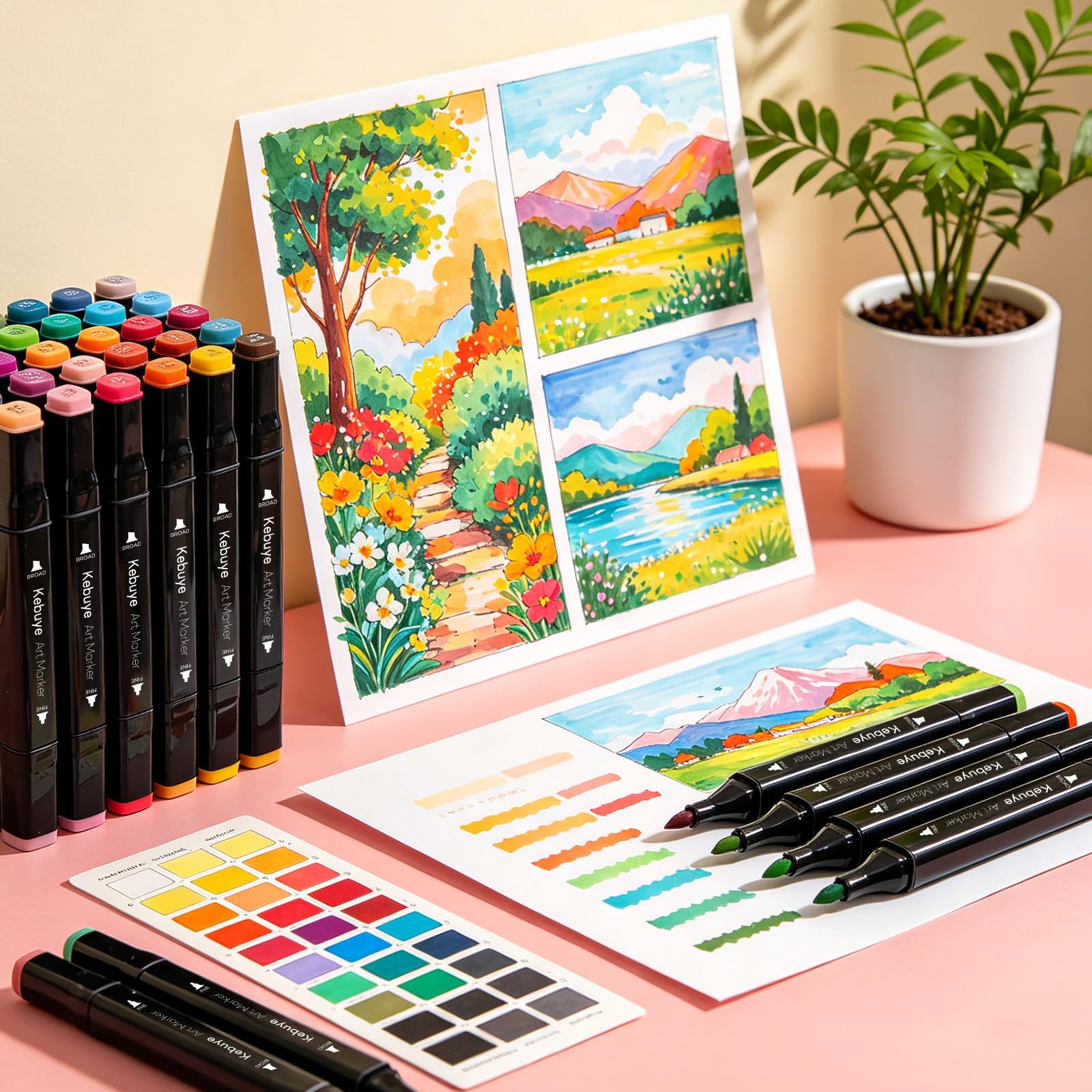 Kebuye Set de marqueurs à alcool - 168 couleurs Marqueurs feutres Twin Tip Marqueurs à alcool avec sacoche de transport pour artistes, enfants, adultes, peinture, dessin, manga, design