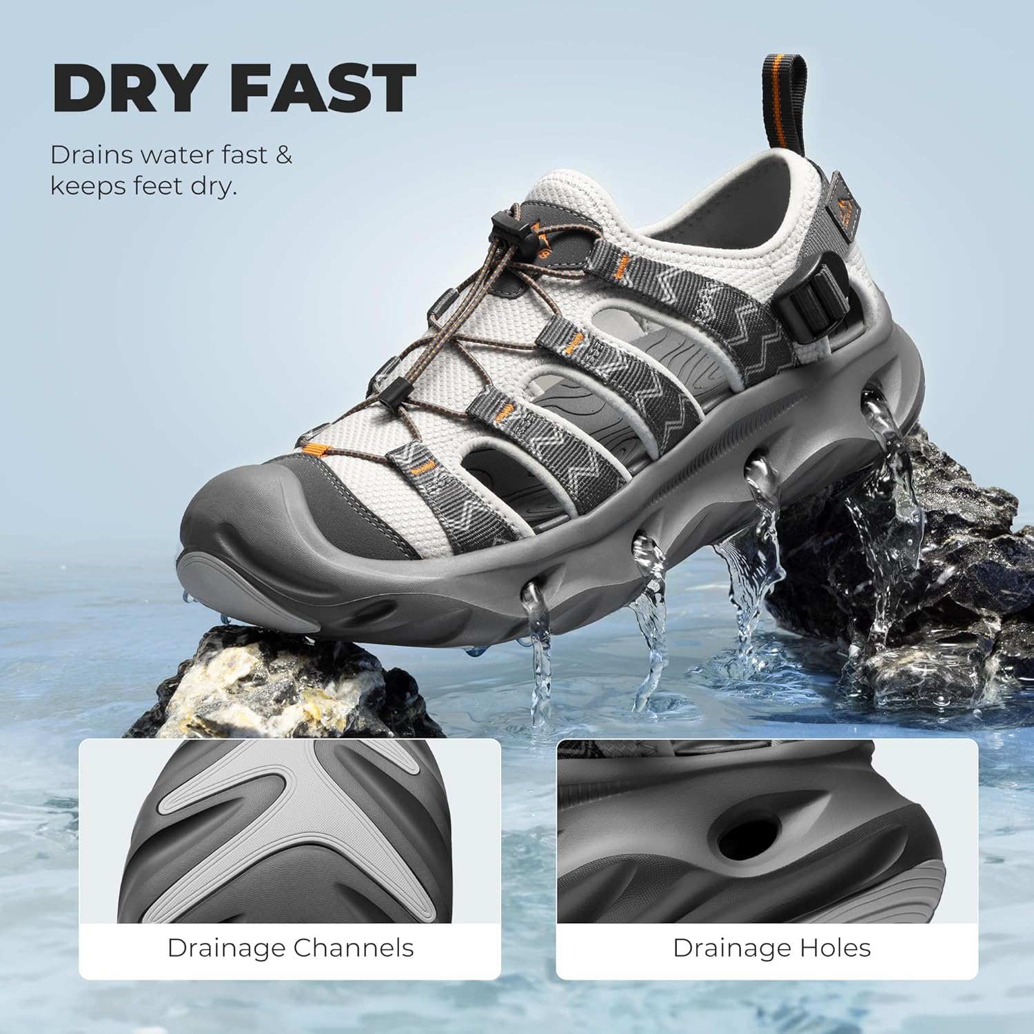 NORTIV 8 Water Sandals for Men and Women Cushion Non-Slip Closed Toe Arch Support Breathable Hiking Easy on Walking Sandals StreamVent Strap - Image 3