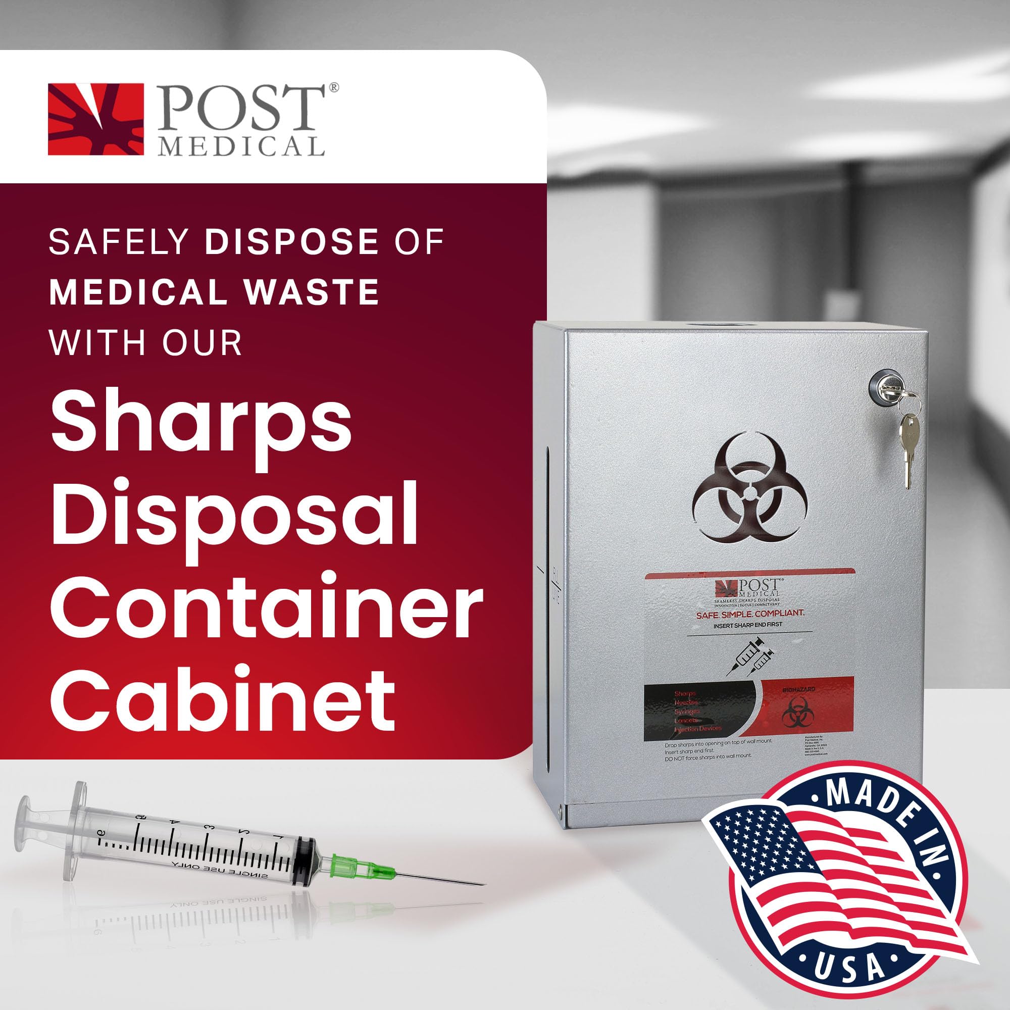 Conseal Sharps Cabinet, Sharps Disposal Container Storage, Sharps Container Wall Mount for 1 Gallon Biohazard Containers, Sharps Containers with Lock & Key, Powder Coated Steel Grey