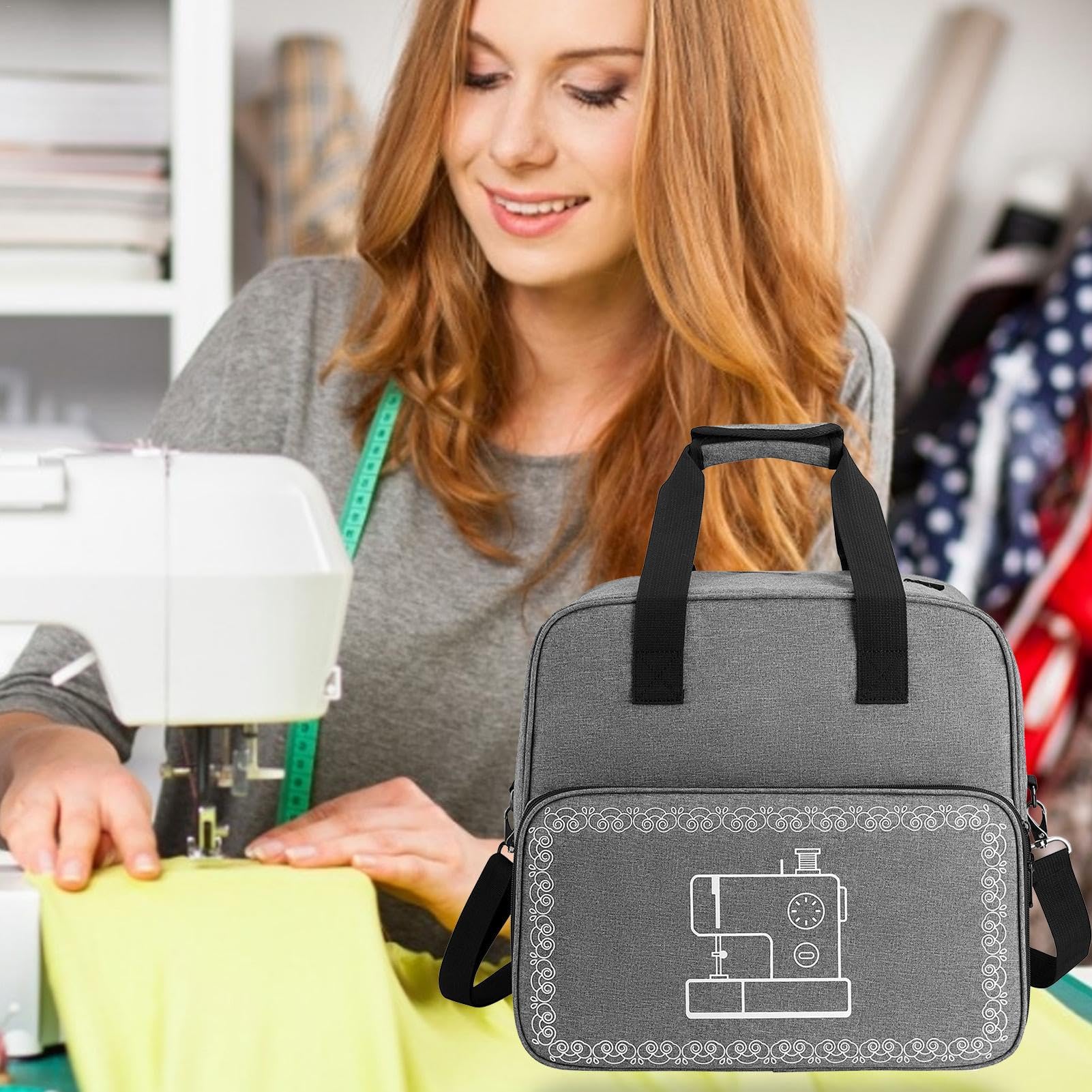 Bolsa para máquina de coser, protector de polvo, soporte para máquina de tela Oxford, bolsa de mano con almohadilla inferior para pies, organizador de suministros de costura compatible con