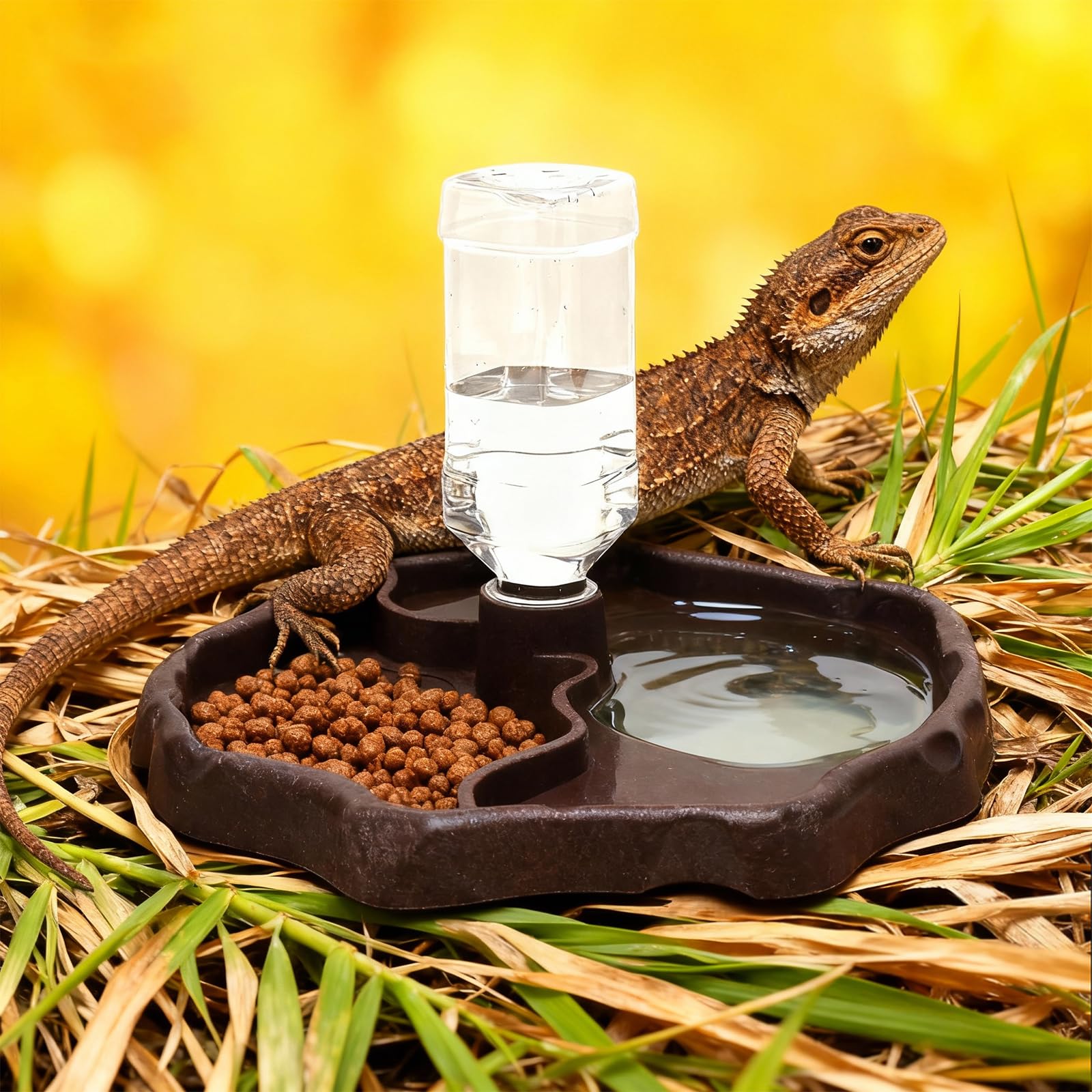 Abreuvoir Tortue Terrestre, Abreuvoir Reptile avec Bouteille, Gamelle Tortue Terrestre et Distributeur Eau Tortue Terrestre 2 en 1, Abreuvoir Tortue Automatique pour Lézards, Geckos, Serpents