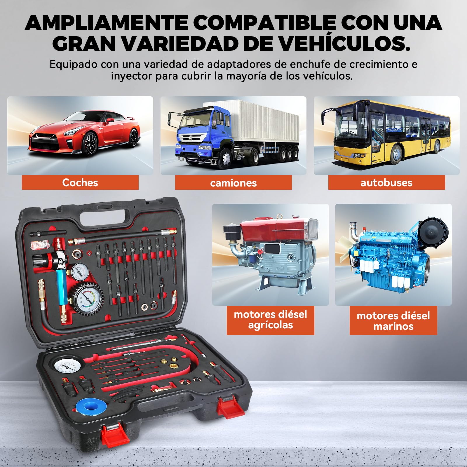 46PCS Comprobador de Compresión y Fugas para Motores de Gasolina y Diésel,Probador de Compresión Automotriz, Medidor de Presión de Fugas de Cilindros para Motores HDi, TDCi y Pumpe Duse