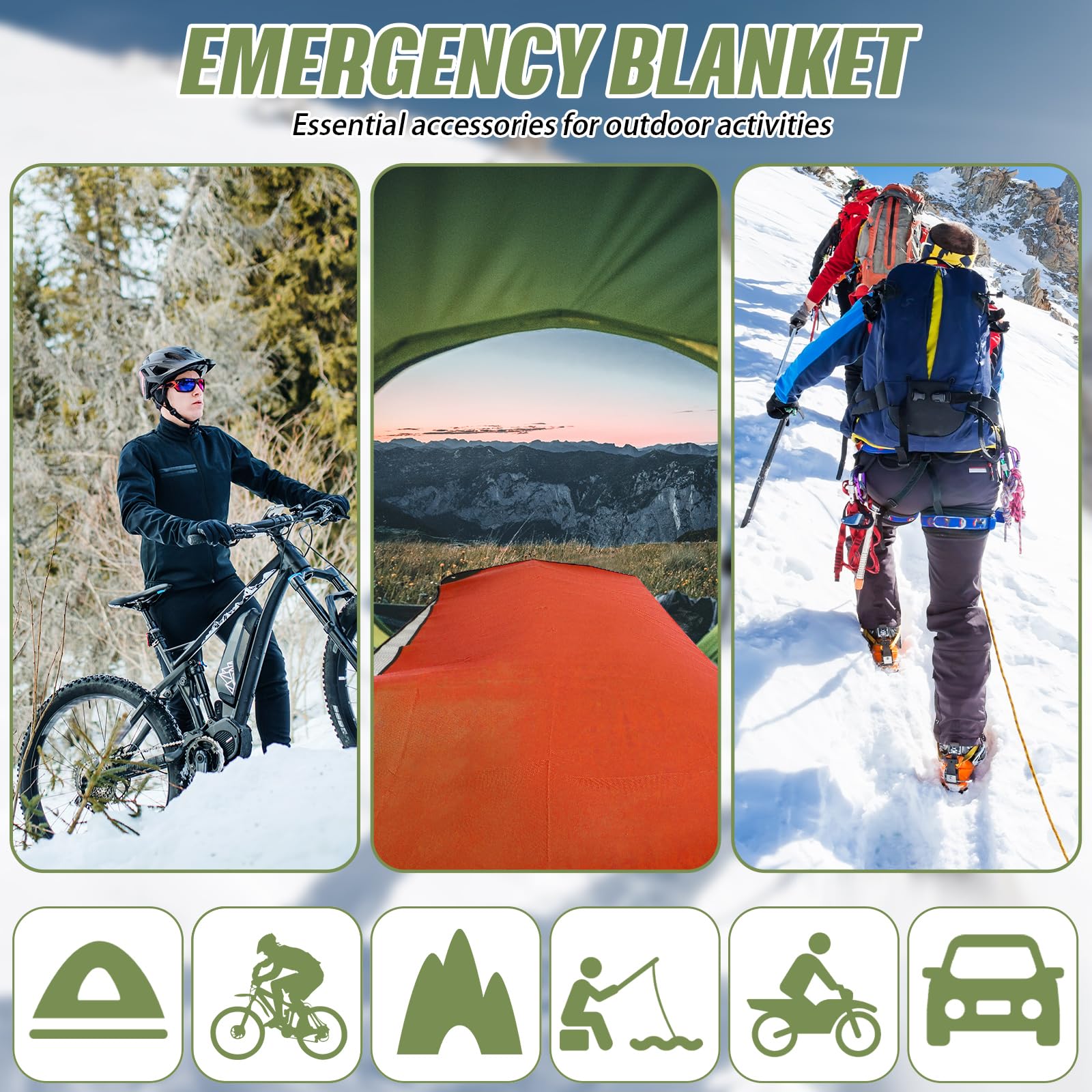Kanayu 4 mantas de supervivencia de emergencia resistentes con aislamiento térmico, reflectante, impermeable, manta espacial para camping, senderismo, 82 x 60 pulgadas (verde oliva, naranja)