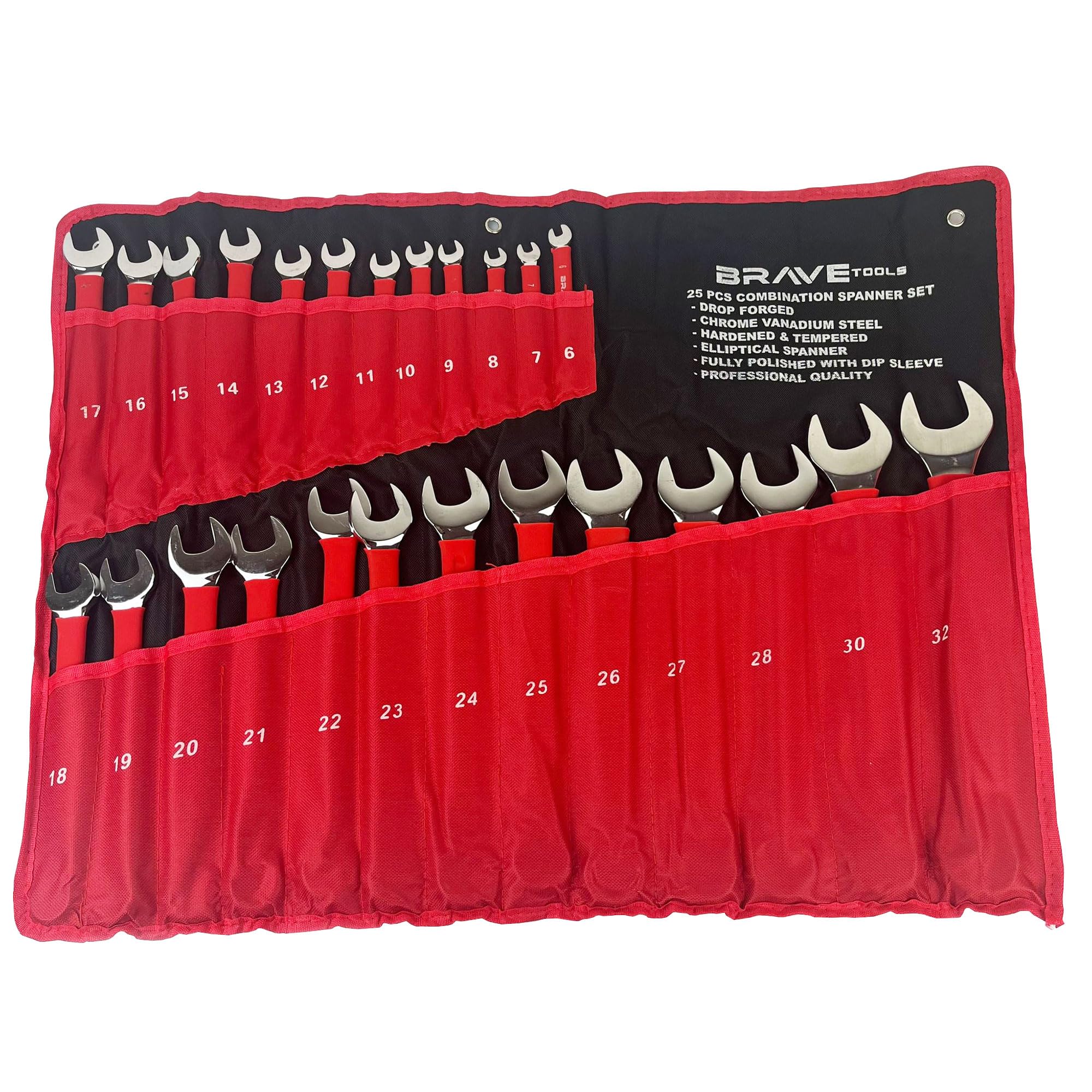 25 Piece Combination Spanner Set 6-32mm Metric Mechanics Durable Garage Tools Steel Spanners with Transportation Bag
