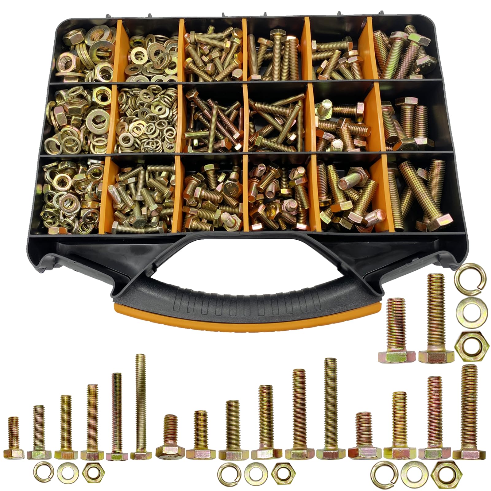 900pcs Metric Bolt Assortment Sets, M6 M8 M10 M12 Grade 8.8 Heavy Duty Bolts and Nuts Kit, Yellow Zinc Plated Coating, 18 Sizes