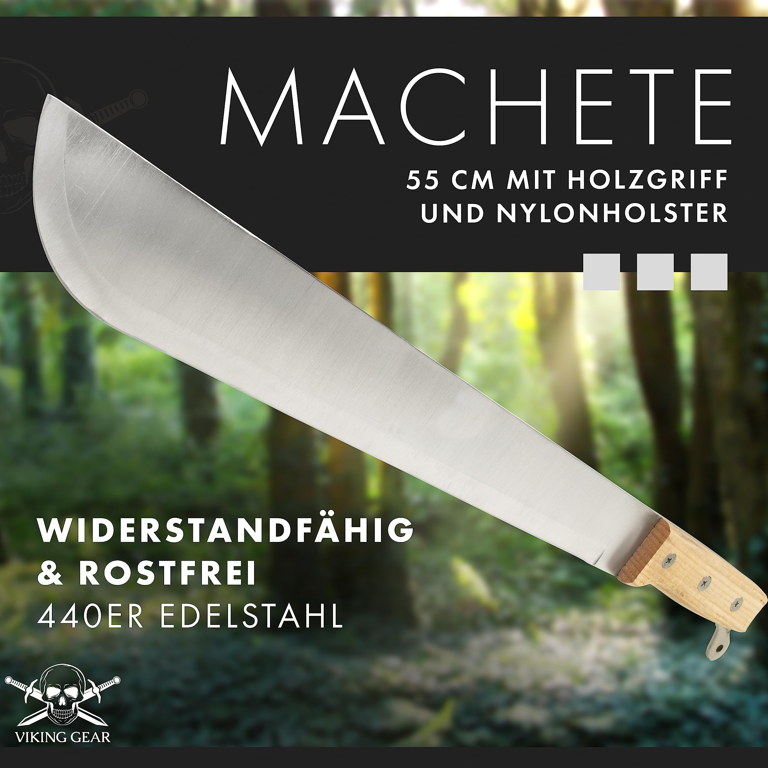 Grande machete davvero affilato, lama Full Tang in acciaio inossidabile con manico in legno avvitato in 3 punti - Lunghezza totale del machete 55 cm